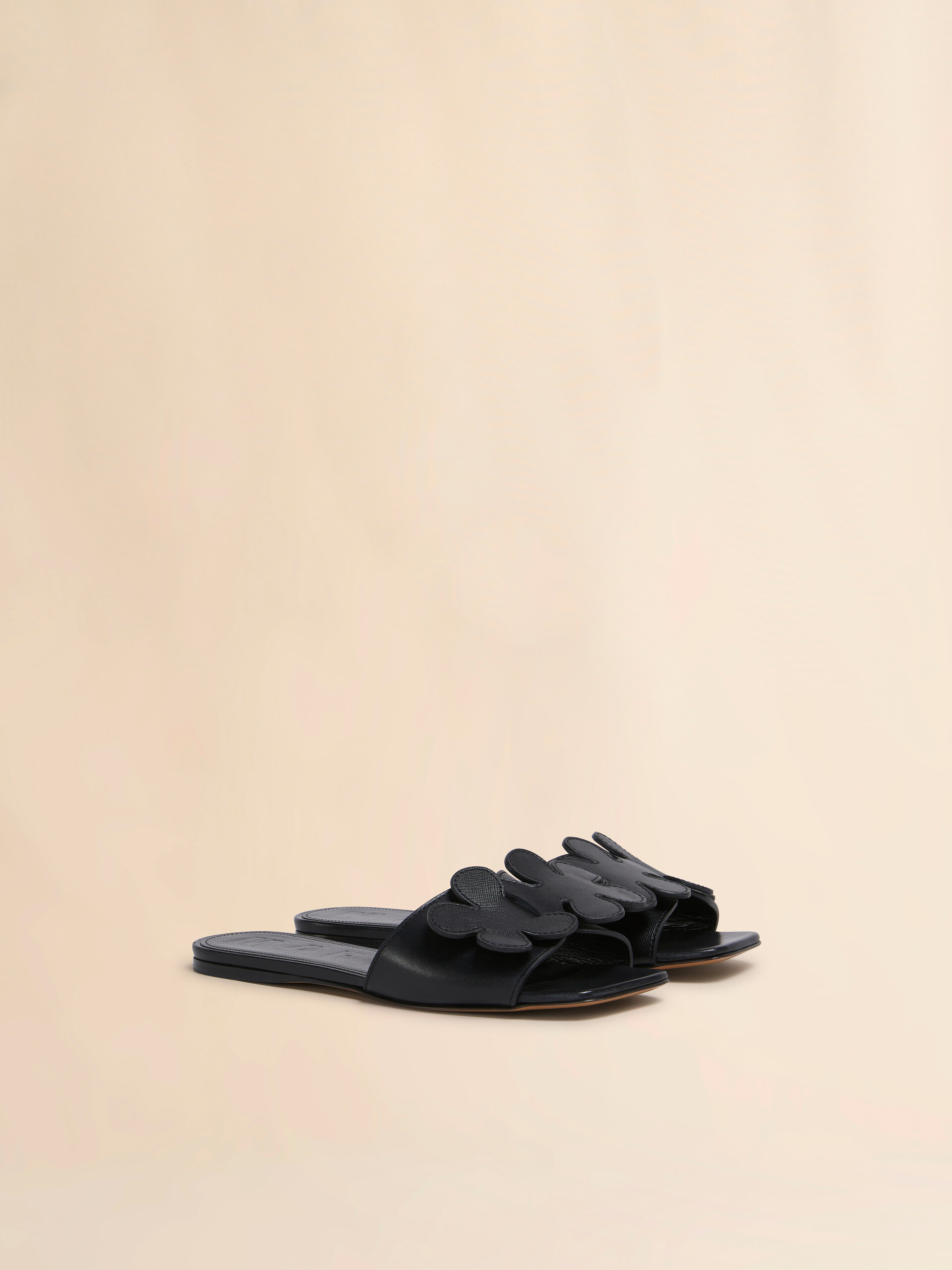 Black leather daisy sandal - Sandals - Image 2