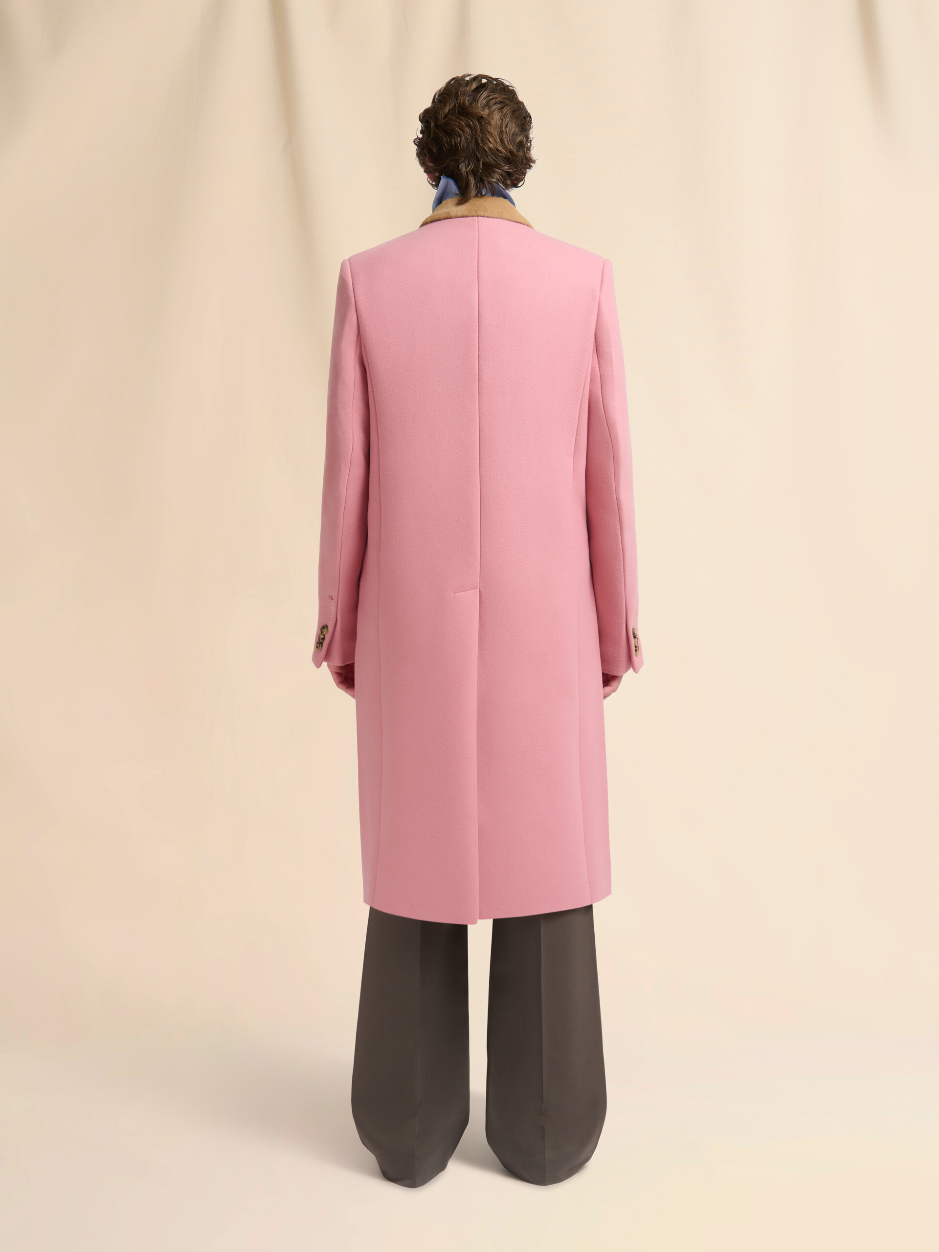 Pink wool felt coat with suede details - Coats - Image 3