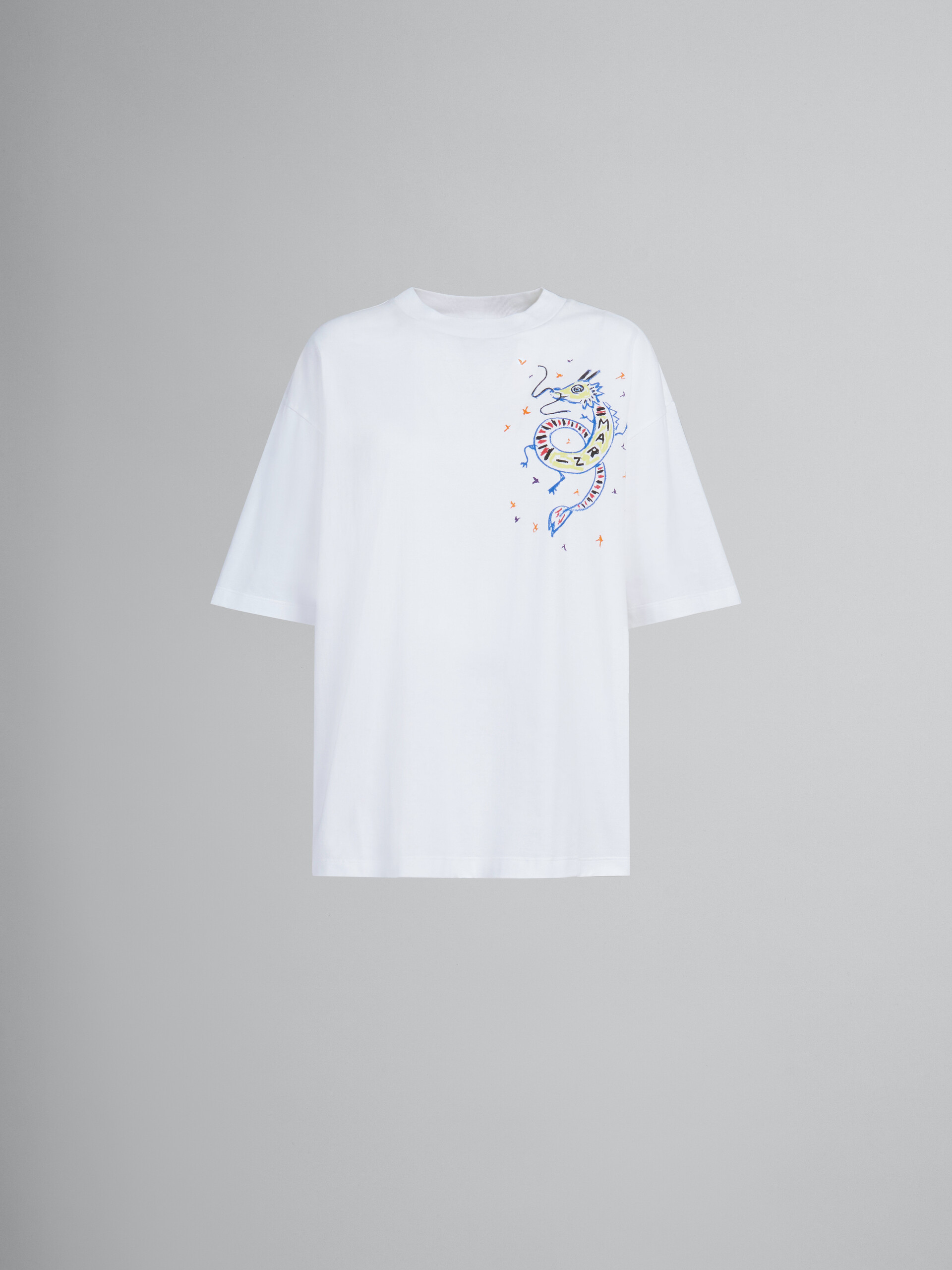 ホワイト ドラゴンプリント オーガニックジャージー製Tシャツ - Tシャツ - Image 1