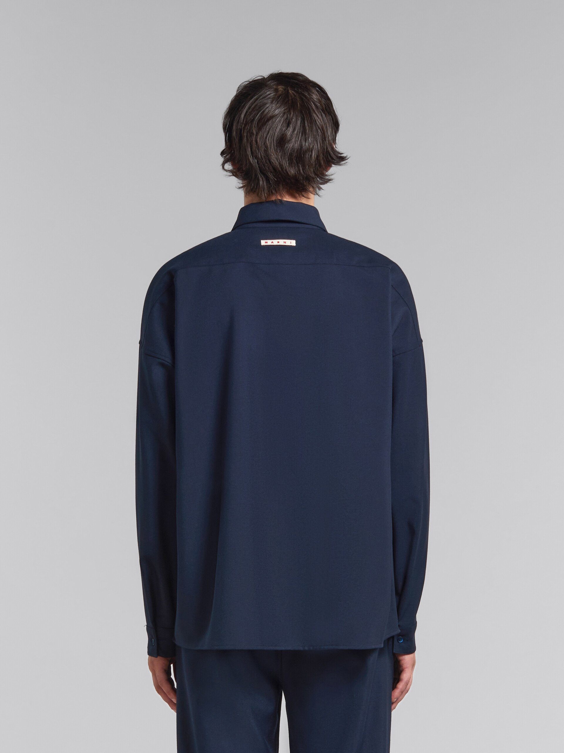 Camicia a maniche lunghe in fresco lana blu scuro - Camicie - Image 3