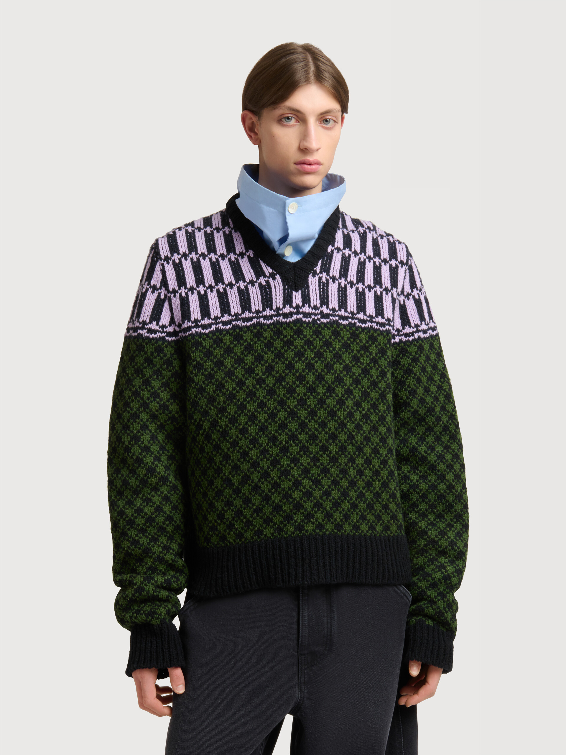 Green wool jumper with geometric motif - Pullovers - Image 2