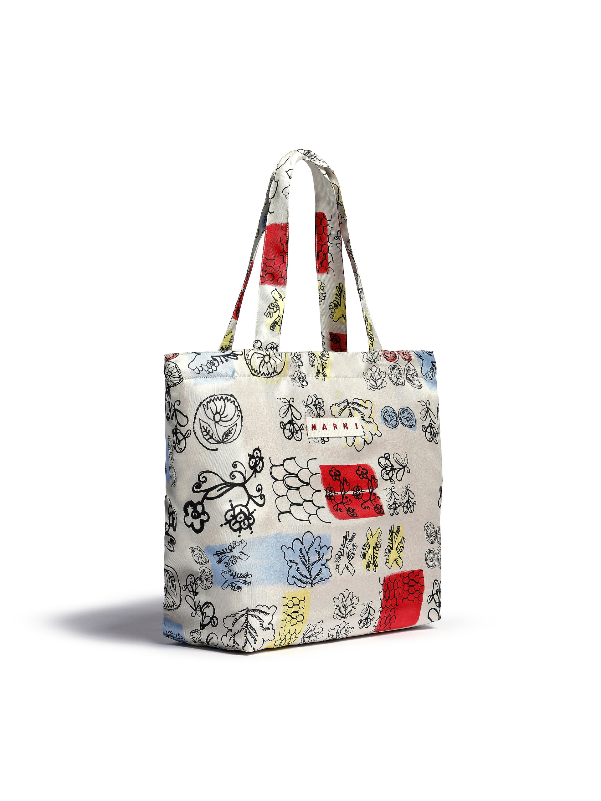 Ivory white silk tote bag with archival graphic print - Bags - Image 2