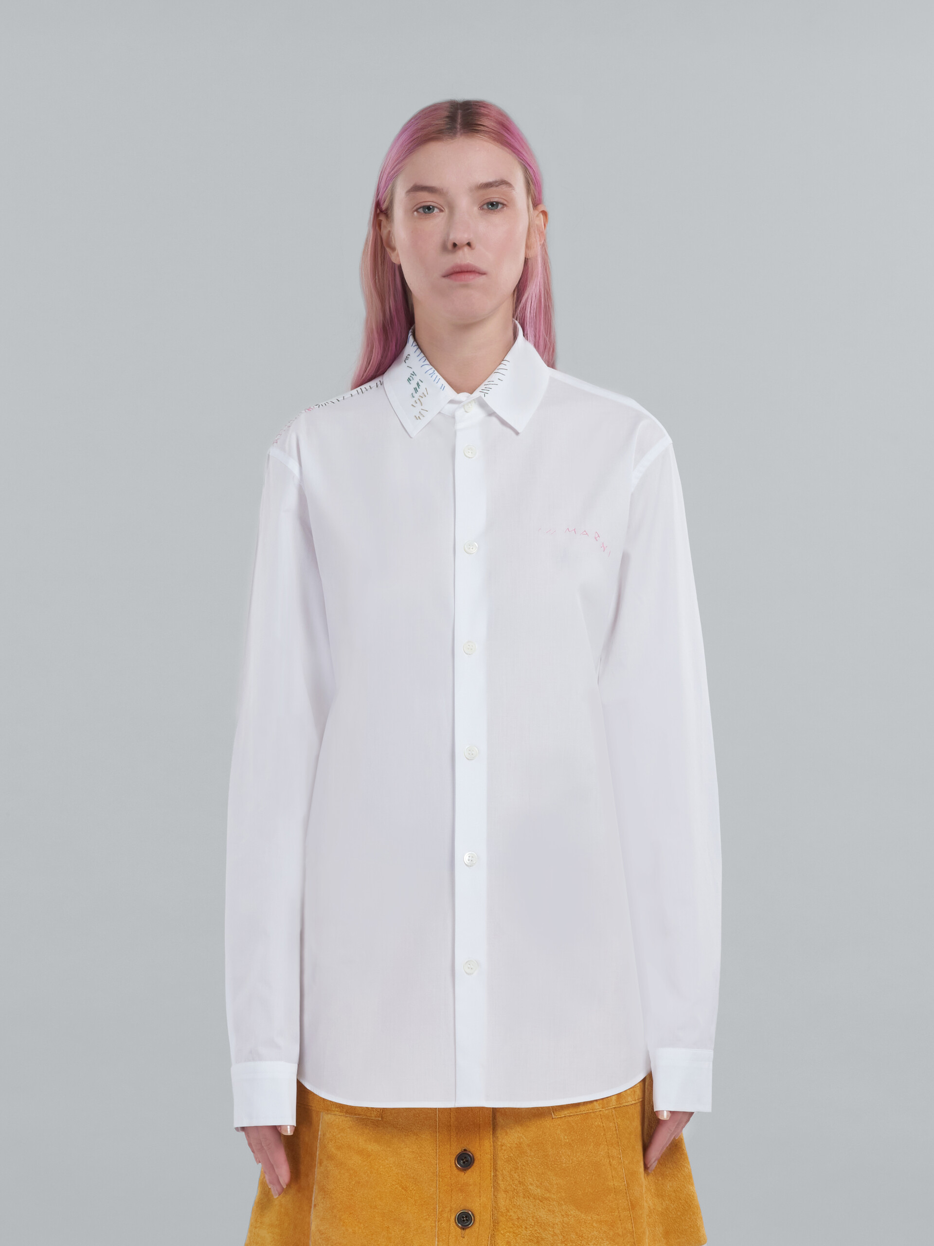 White cotton shirt with embroidery - Shirts - Image 2