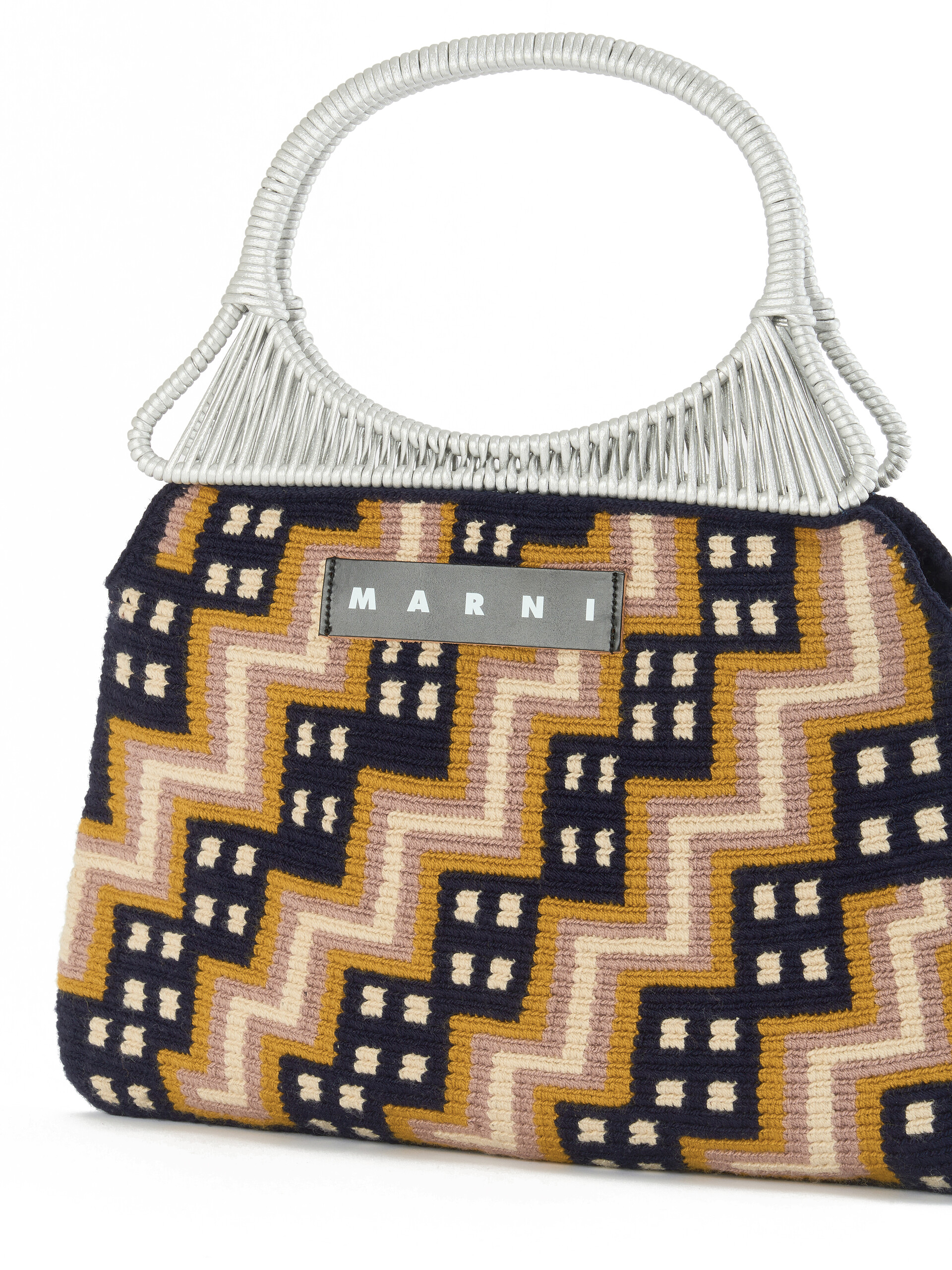 Orange geometric cotton knit MARNI MARKET handbag - Shopping Bags - Image 4
