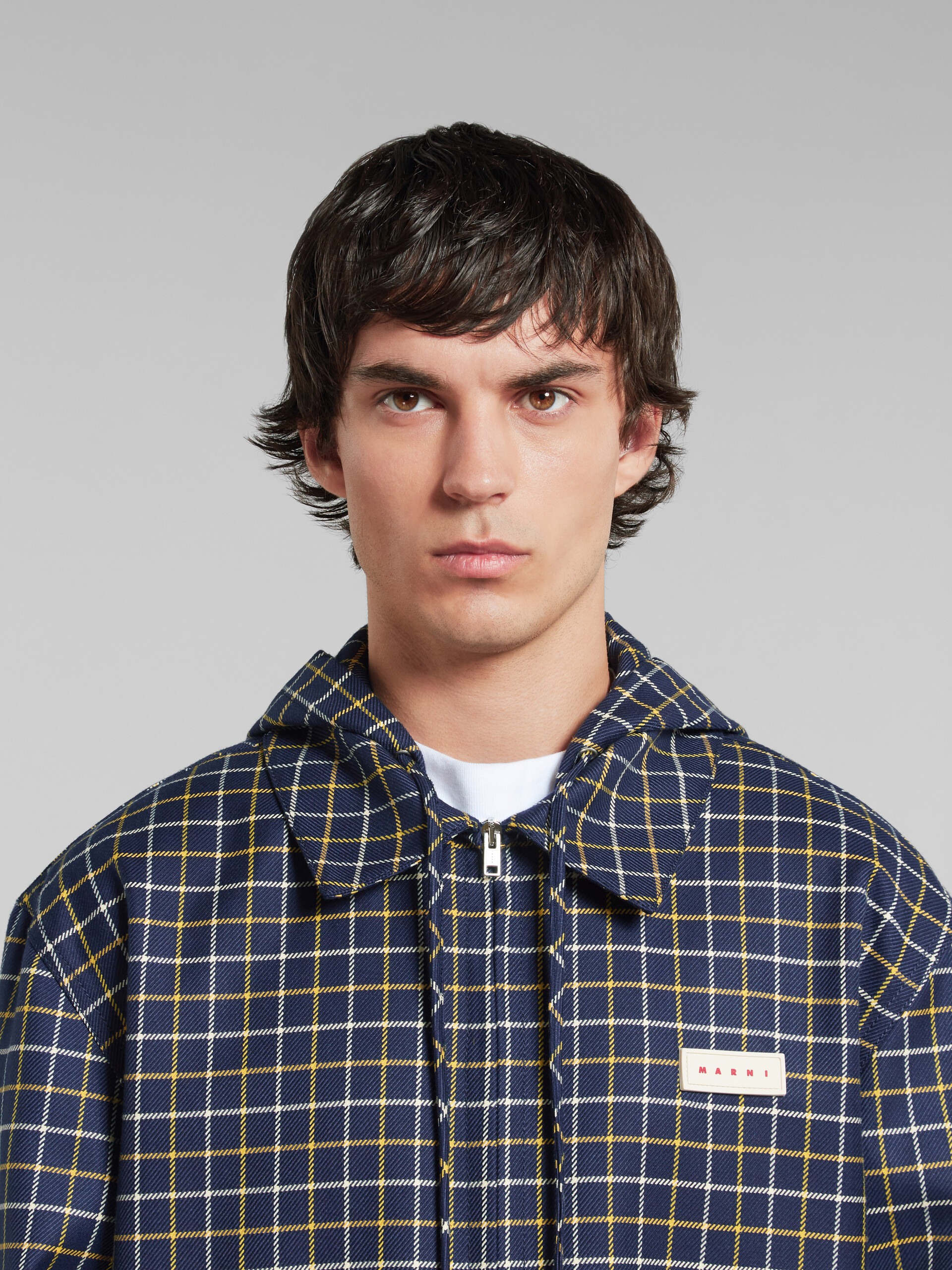 Blue checked wool and cotton overshirt - Jackets - Image 4