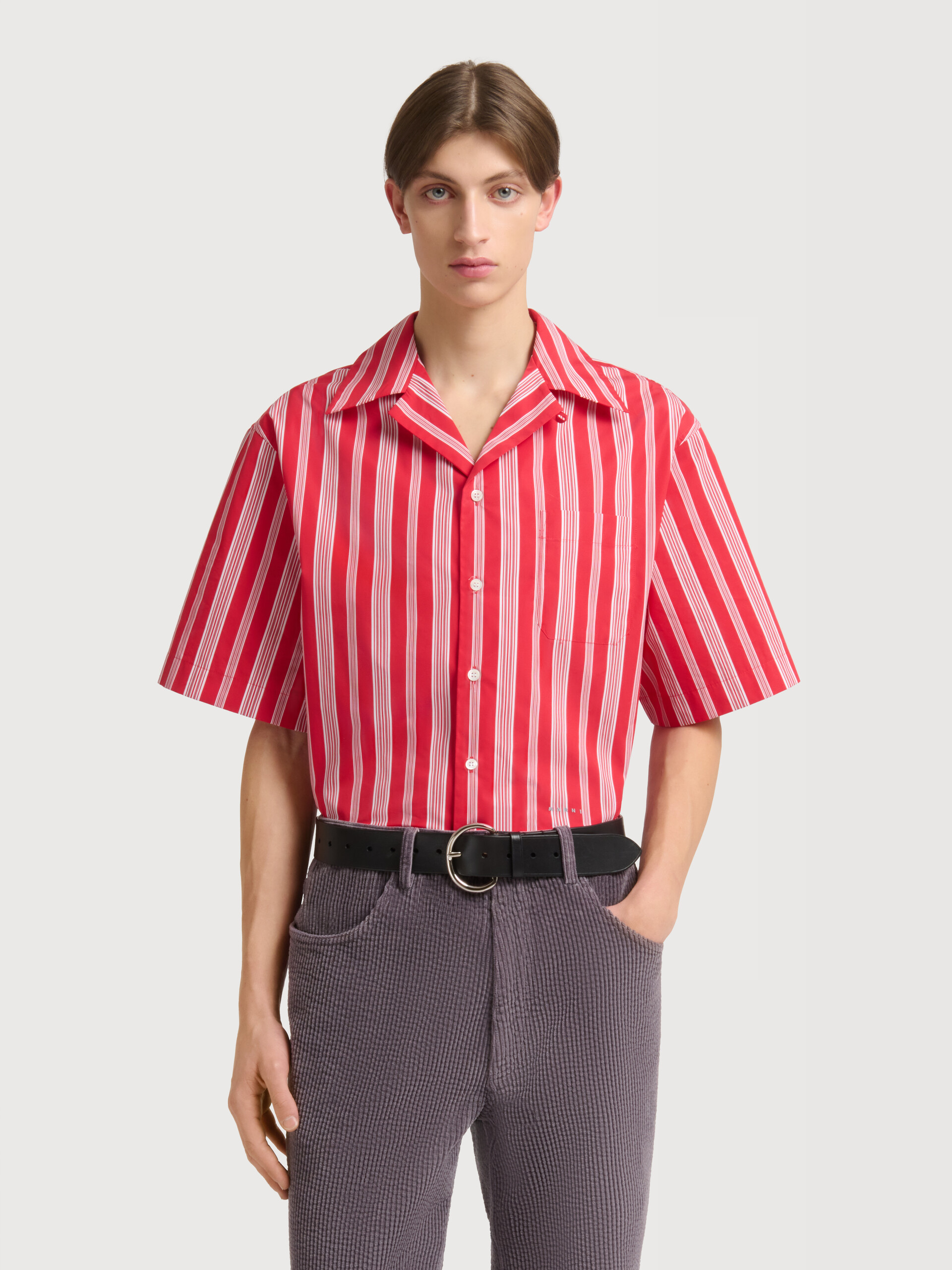 Red striped poplin shirt - Shirts - Image 2