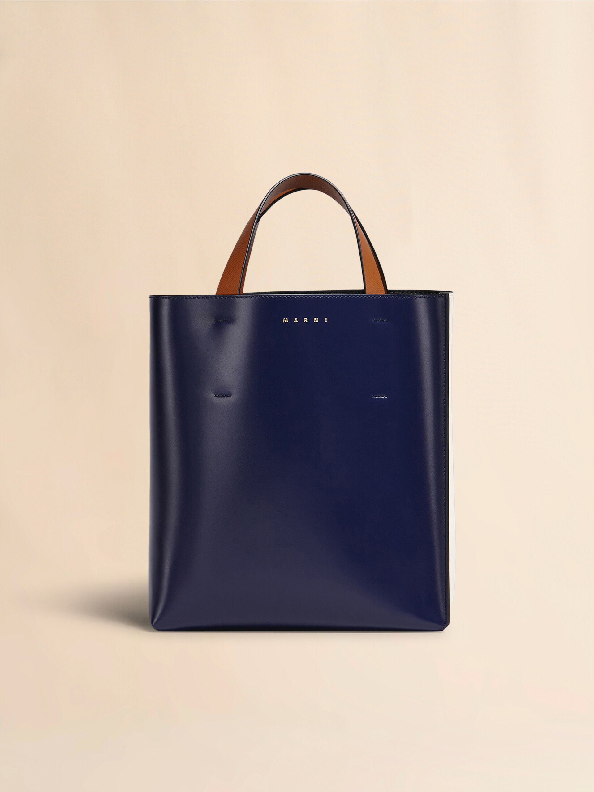 MUSEO bag piccola in pelle blu e bianca - Borse shopping - Image 1