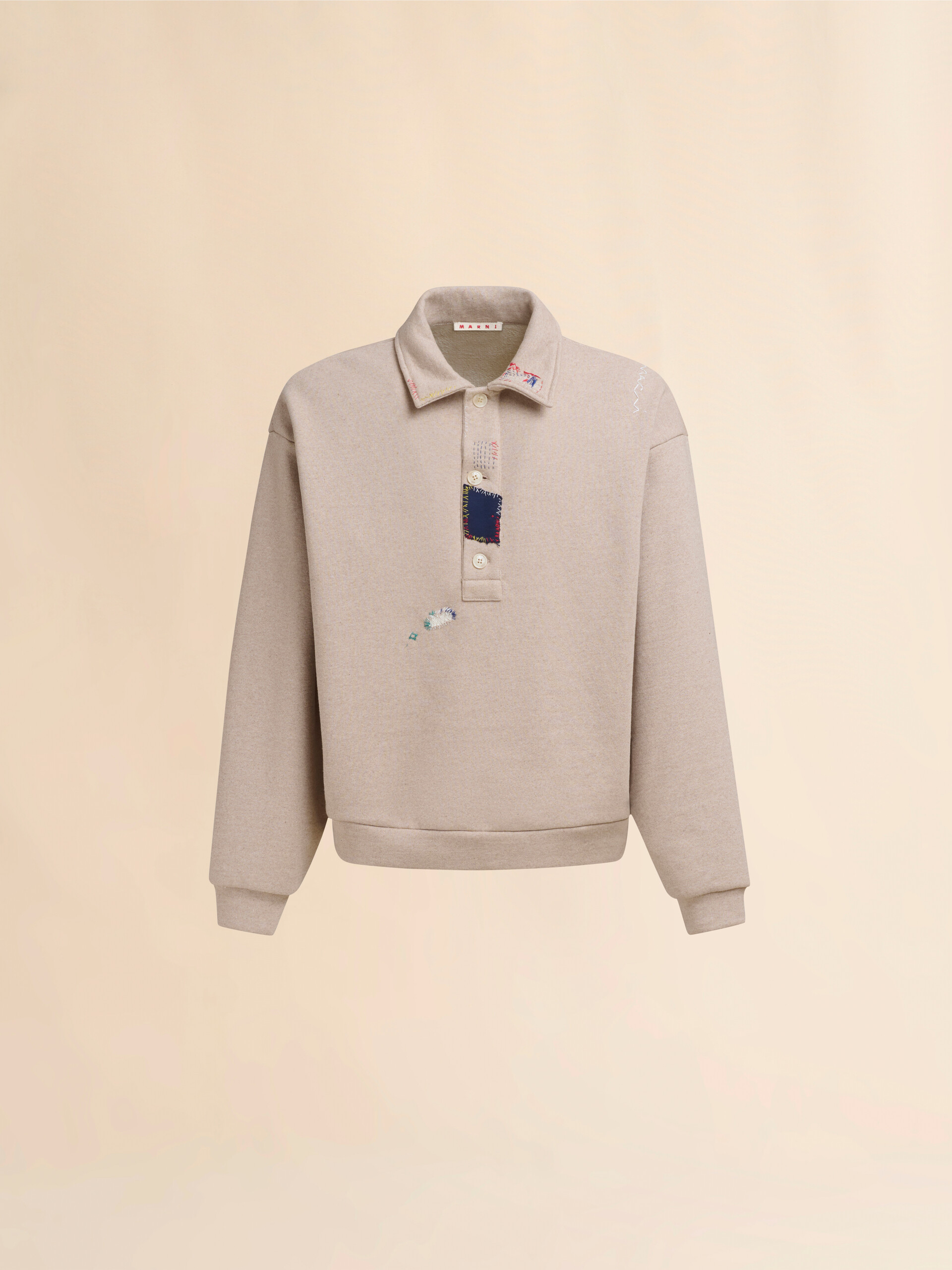 Long sleeved cotton polo sweatshirt - Sweaters - Image 1