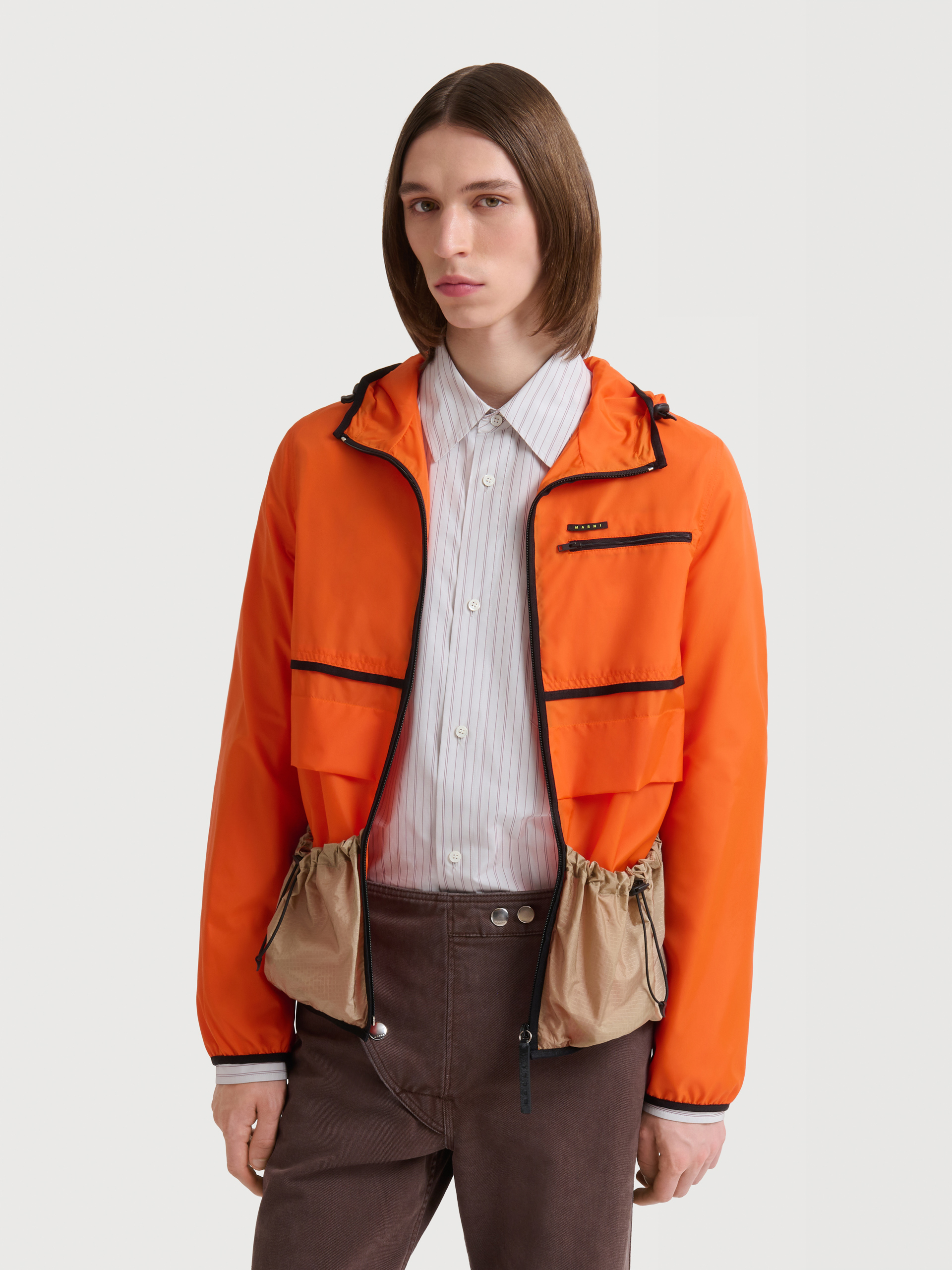 Orange nylon jacket with drawstring pockets - Jackets - Image 2