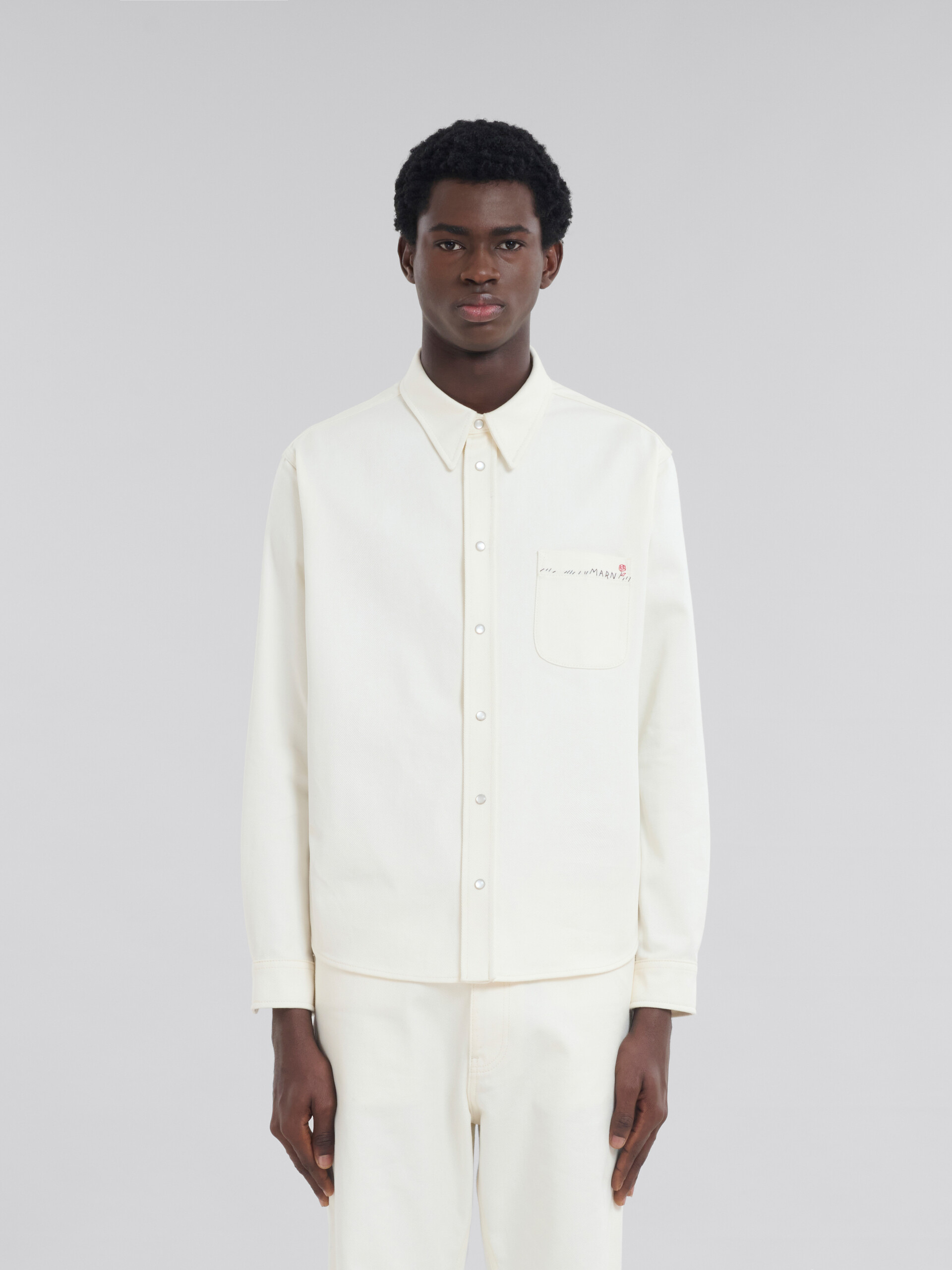 Camicia in cotone bianco con impunture Marni - Camicie - Image 2