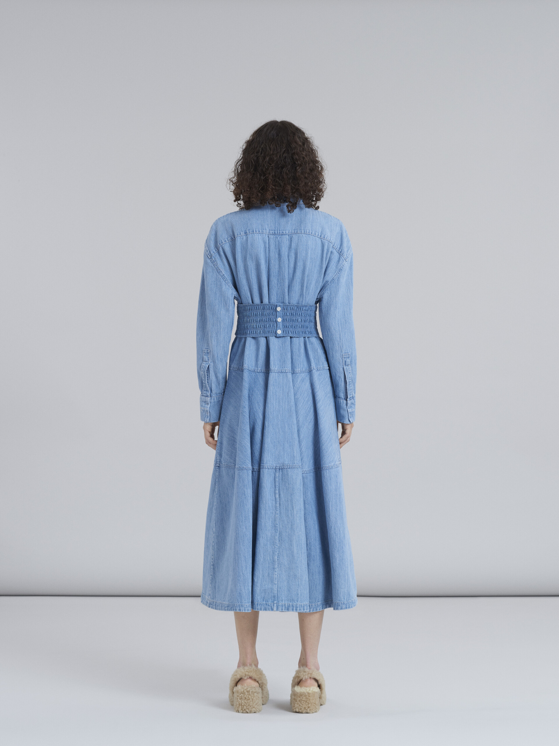 Chambray denim chemisier dress with removable smock stitch belt - Dresses - Image 3