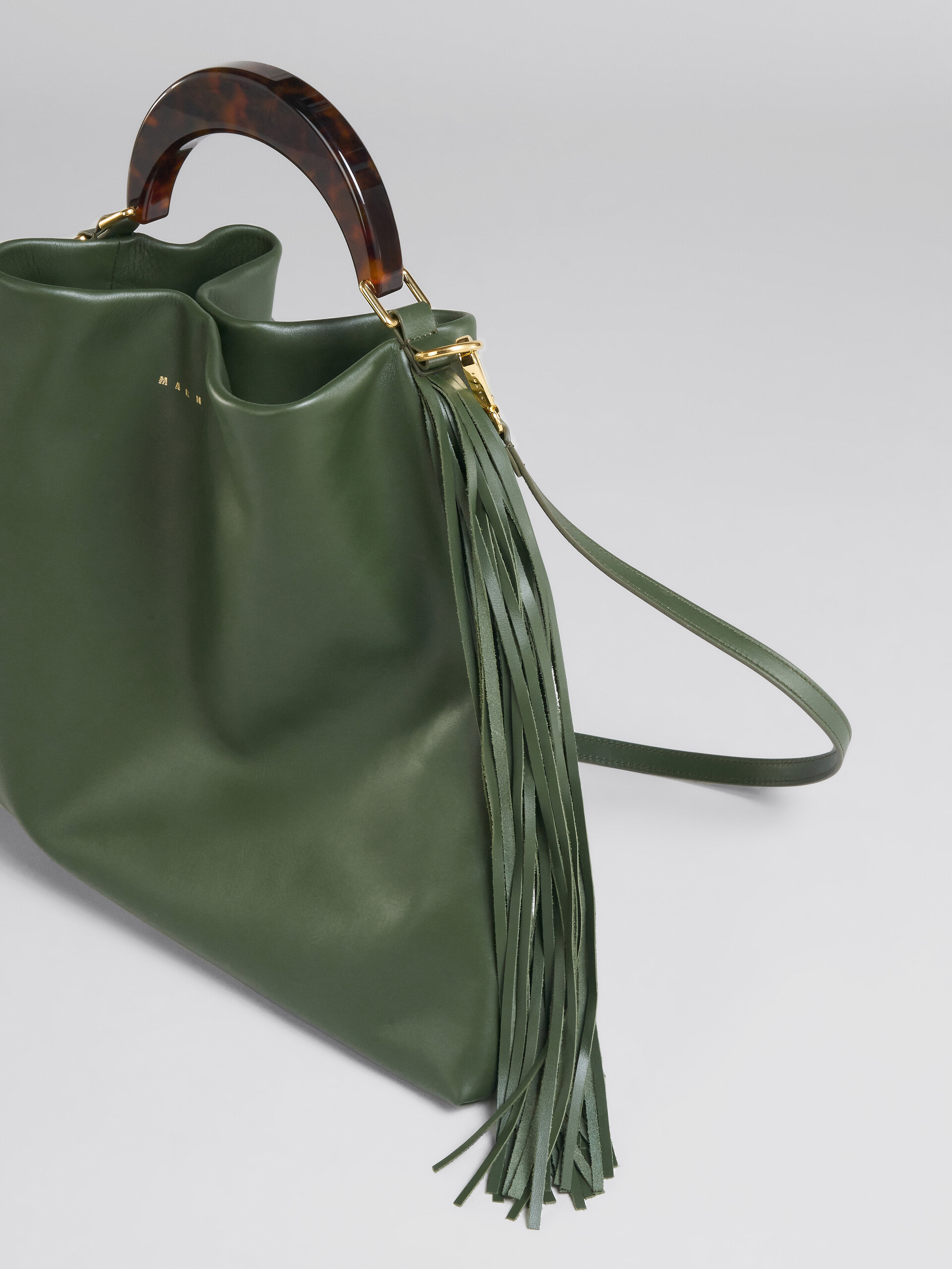 Venice Medium Bag in green leather with fringes - Shoulder Bags - Image 5