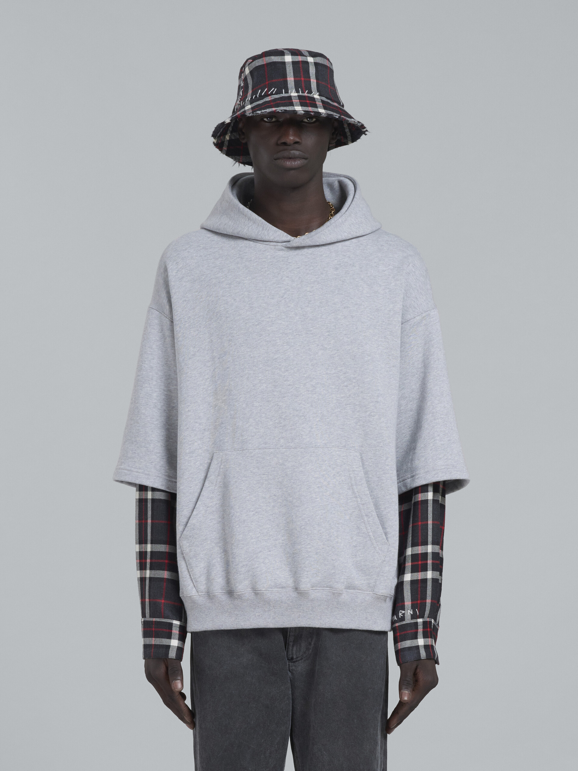 Light grey hoodie with contrast sleeves - Sweaters - Image 2