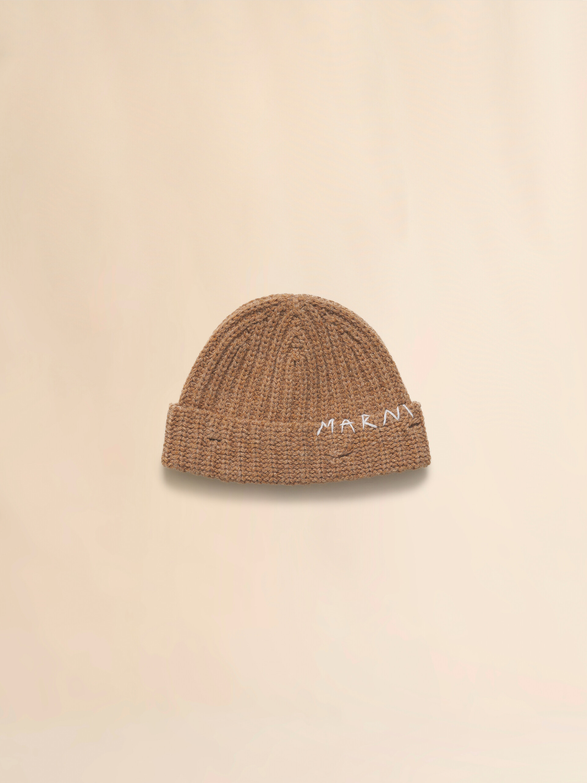 Dunkelgraue Rippstrick-Mütze mit handgesticktem Logo - Hüte - Image 1