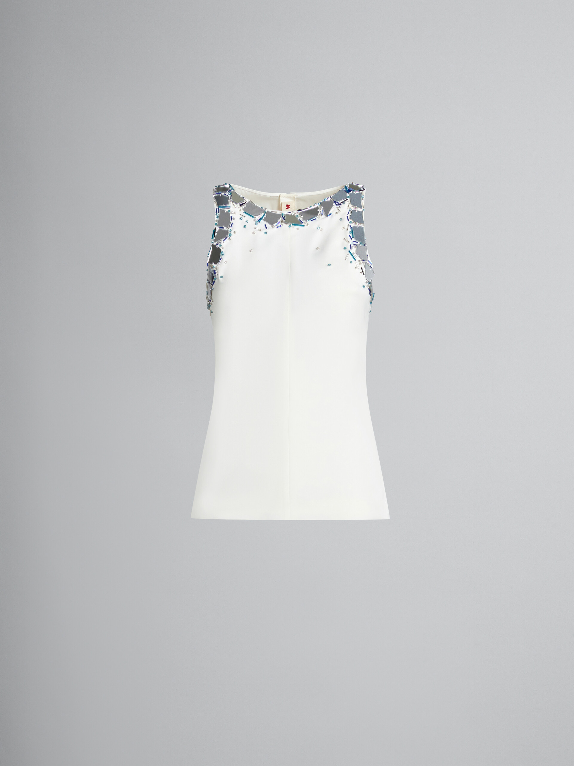 White stretch cady top with beaded neckline - Shirts - Image 1