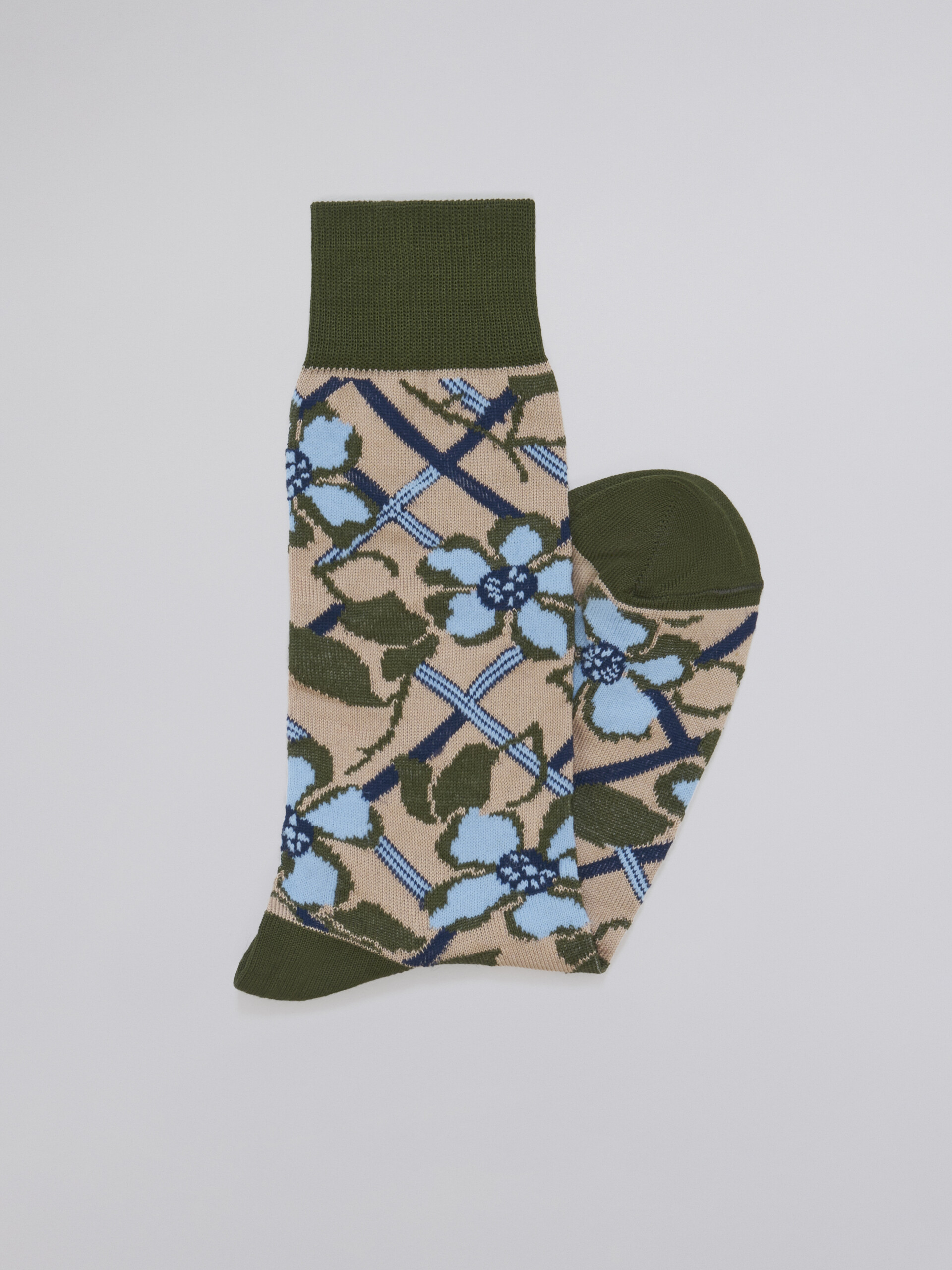 Brown floral cotton and nylon jacquard sock - Socks - Image 2