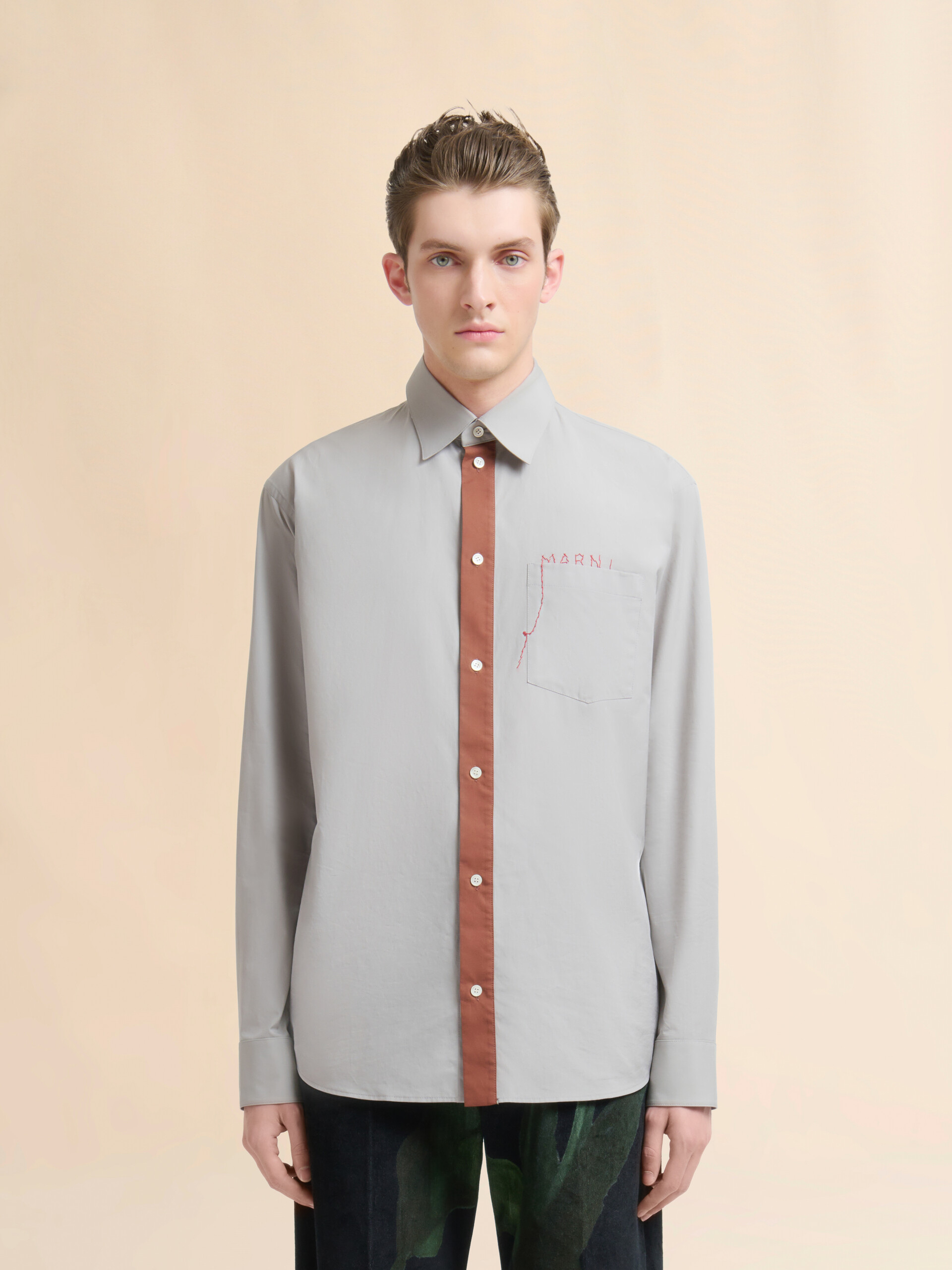 Brown cotton poplin shirt with Marni Mending logo - Shirts - Image 2