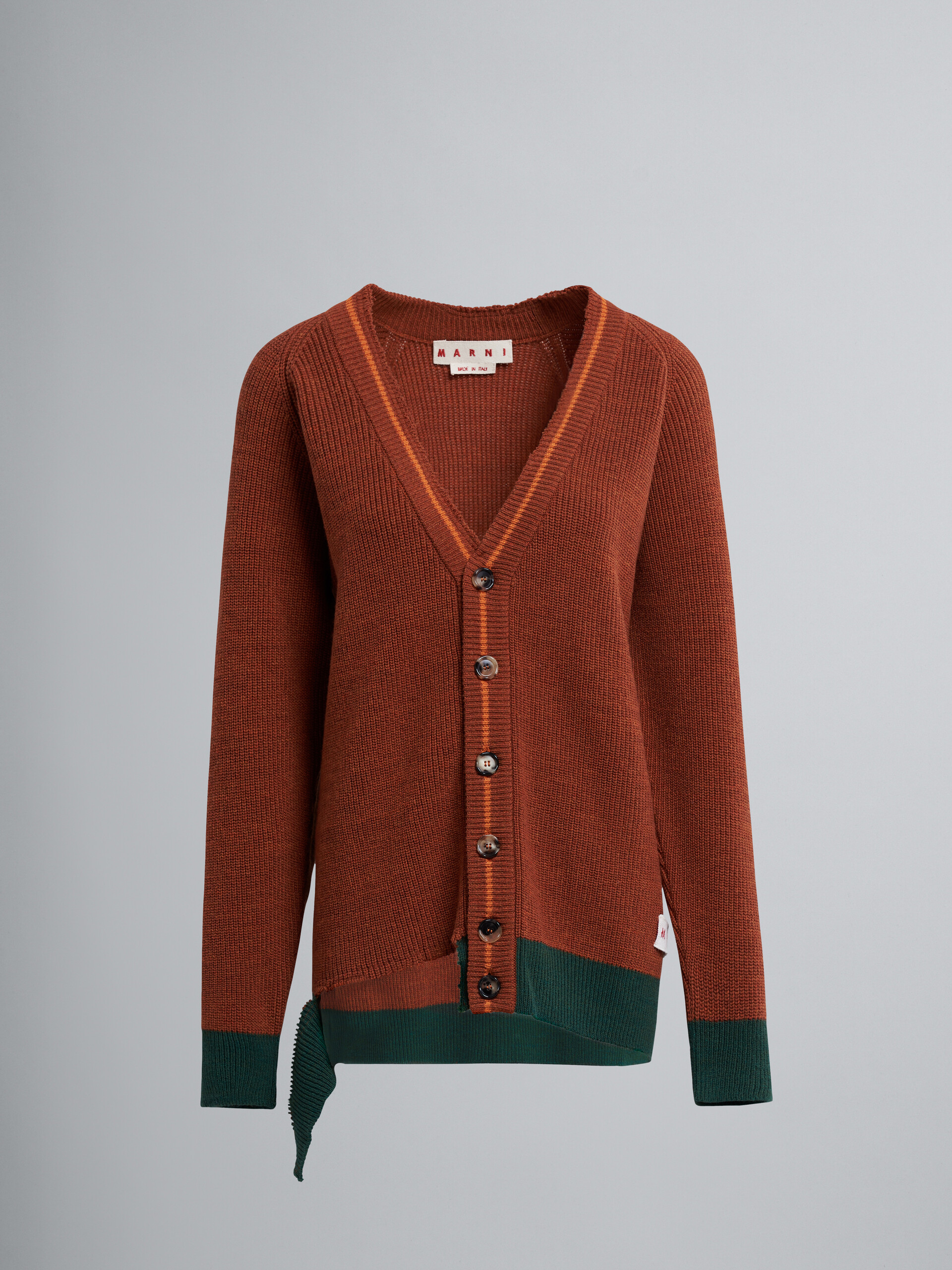 Broken ribbed organic cotton and wool cardigan - Pullovers - Image 1