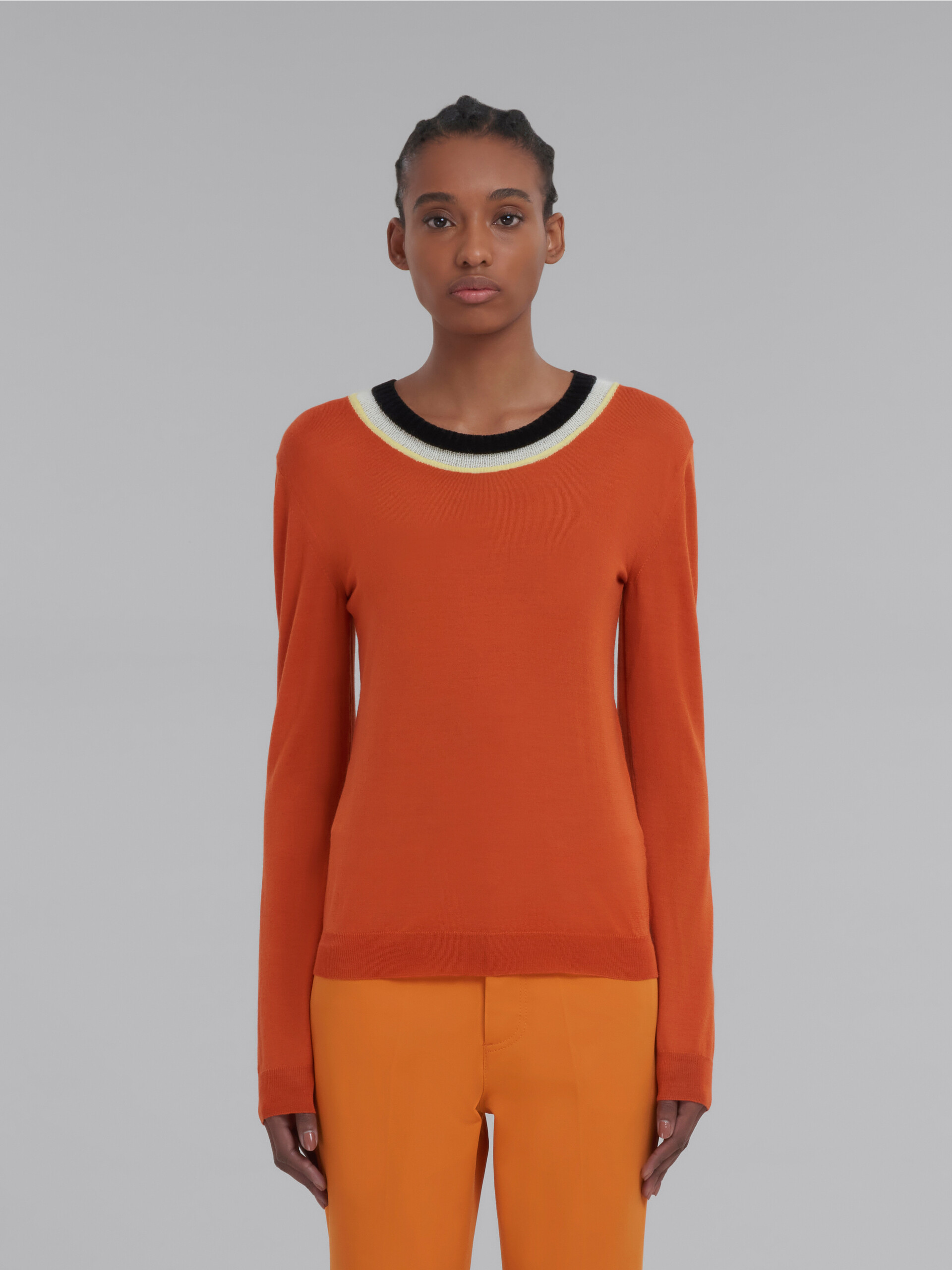 Orange wool jumper with triple neckline - Pullovers - Image 2