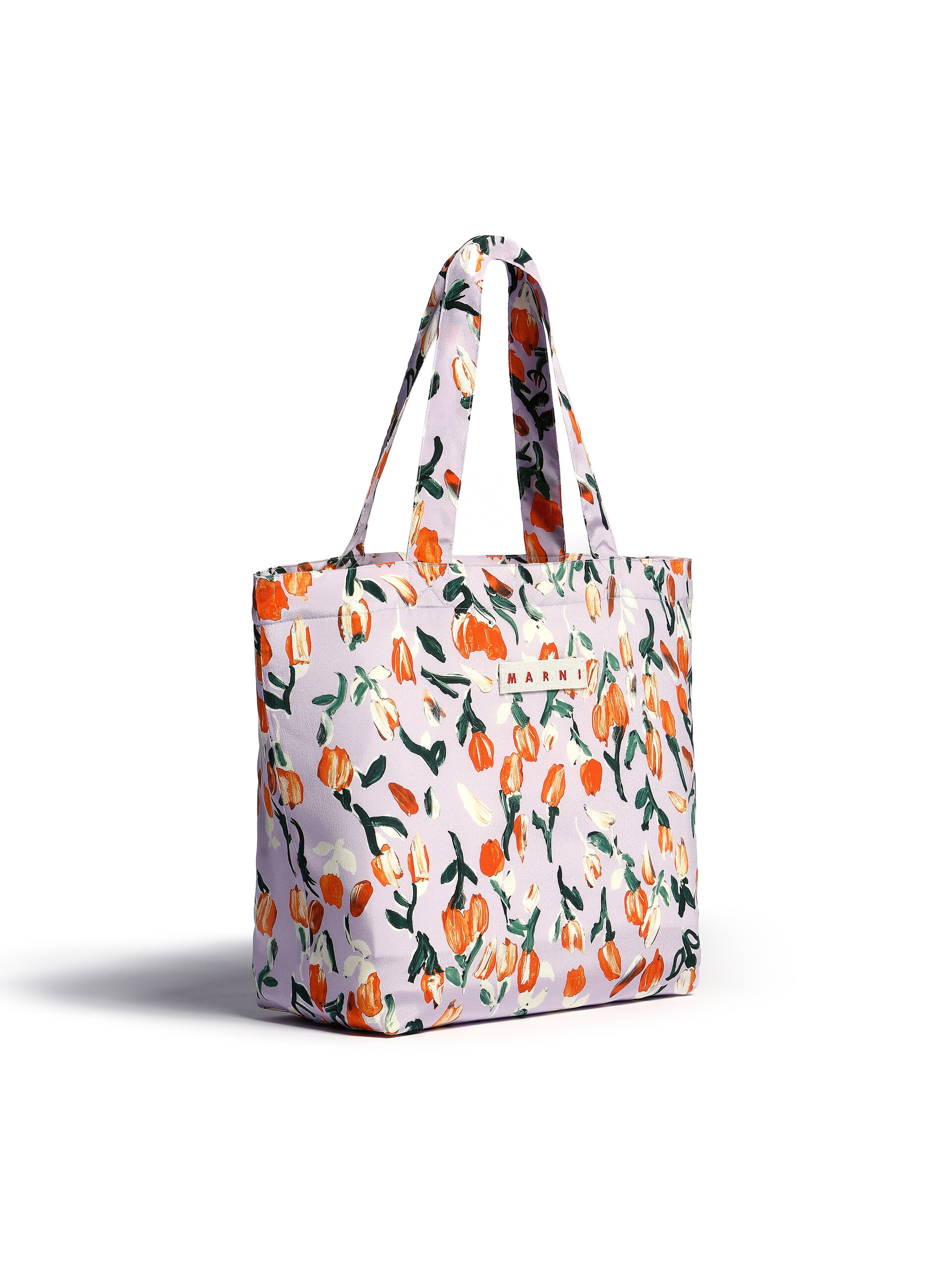 Lilac silk tote bag with archival floral print - Bags - Image 2