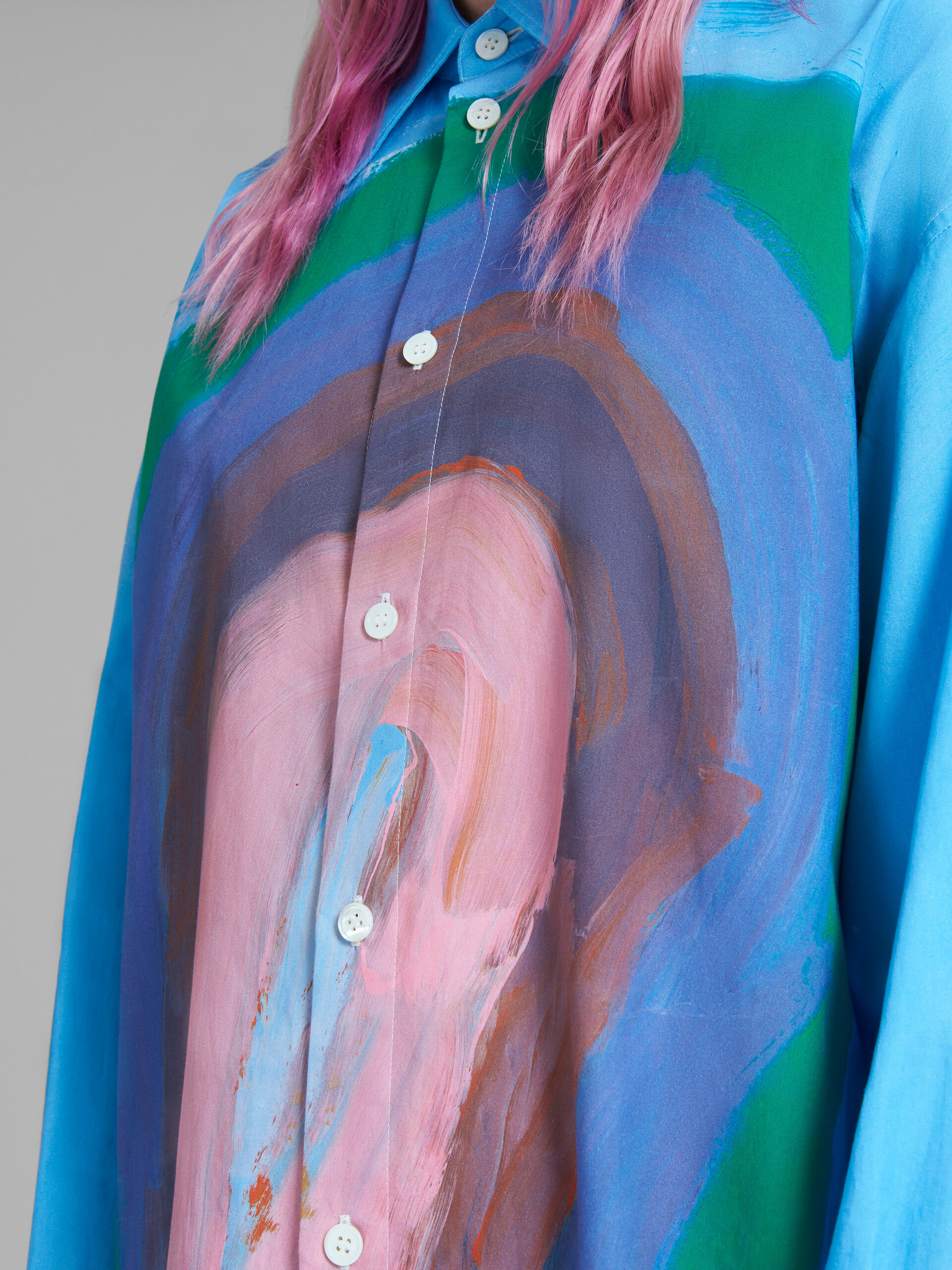 Blue poplin shirt dress with Rainbow print - Dresses - Image 5
