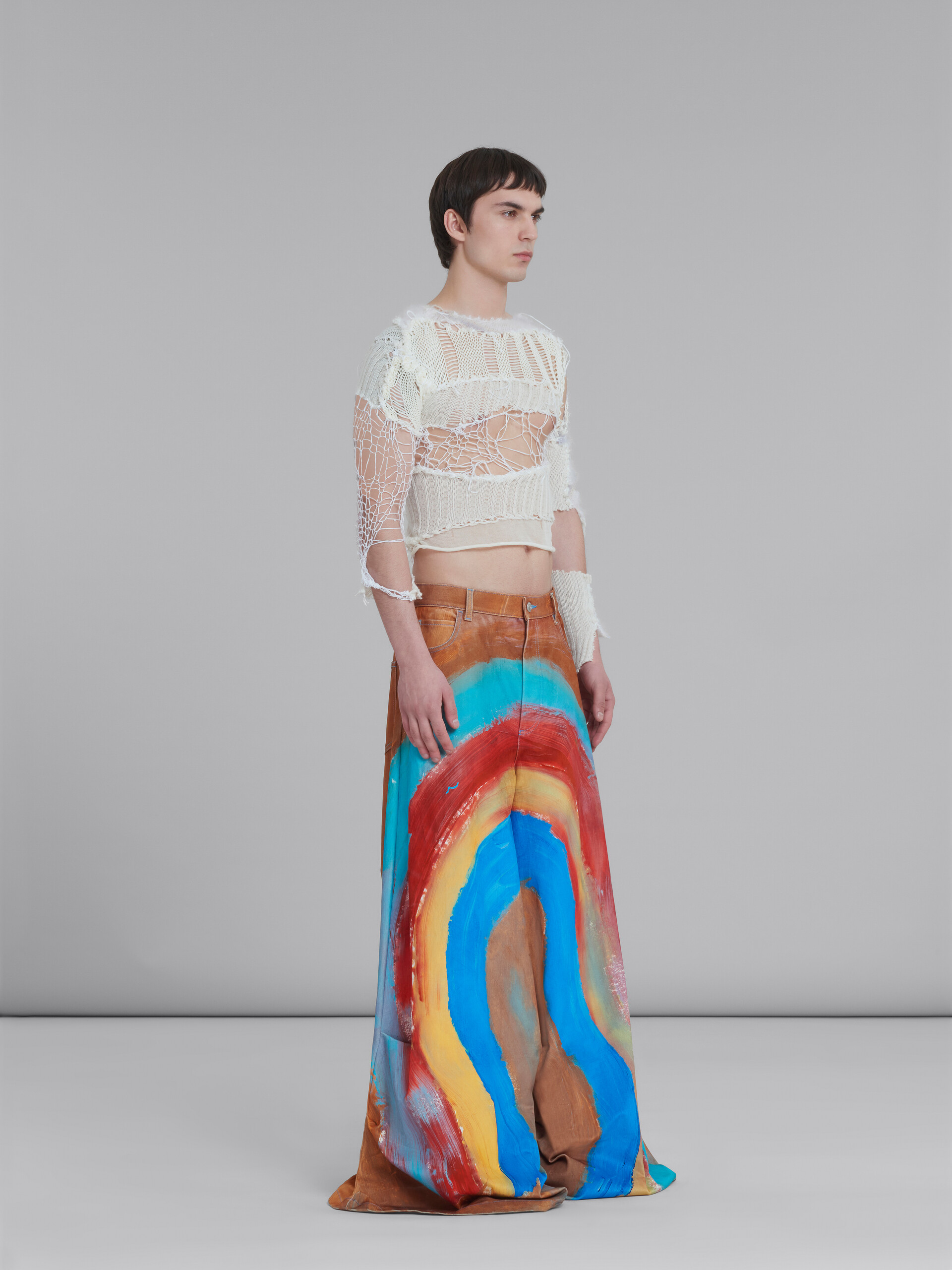 Wide 5 pocket trousers in denim with Rainbow print - Pants - Image 5