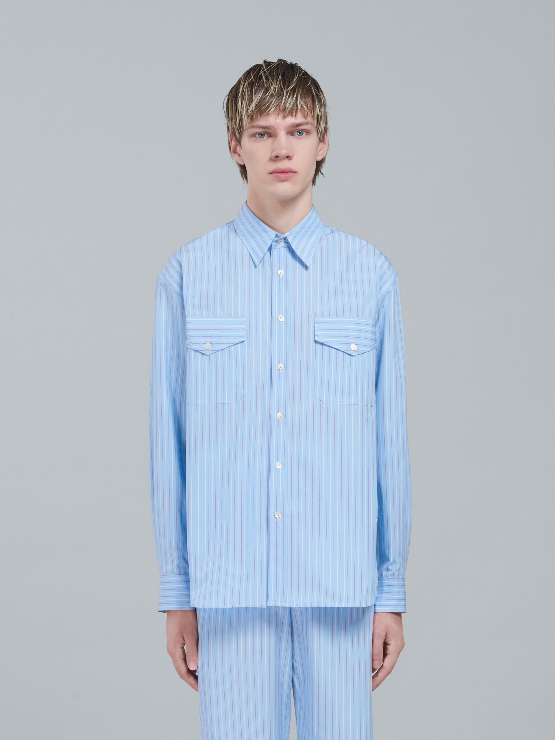 Sky blue striped poplin shirt - Shirts - Image 2