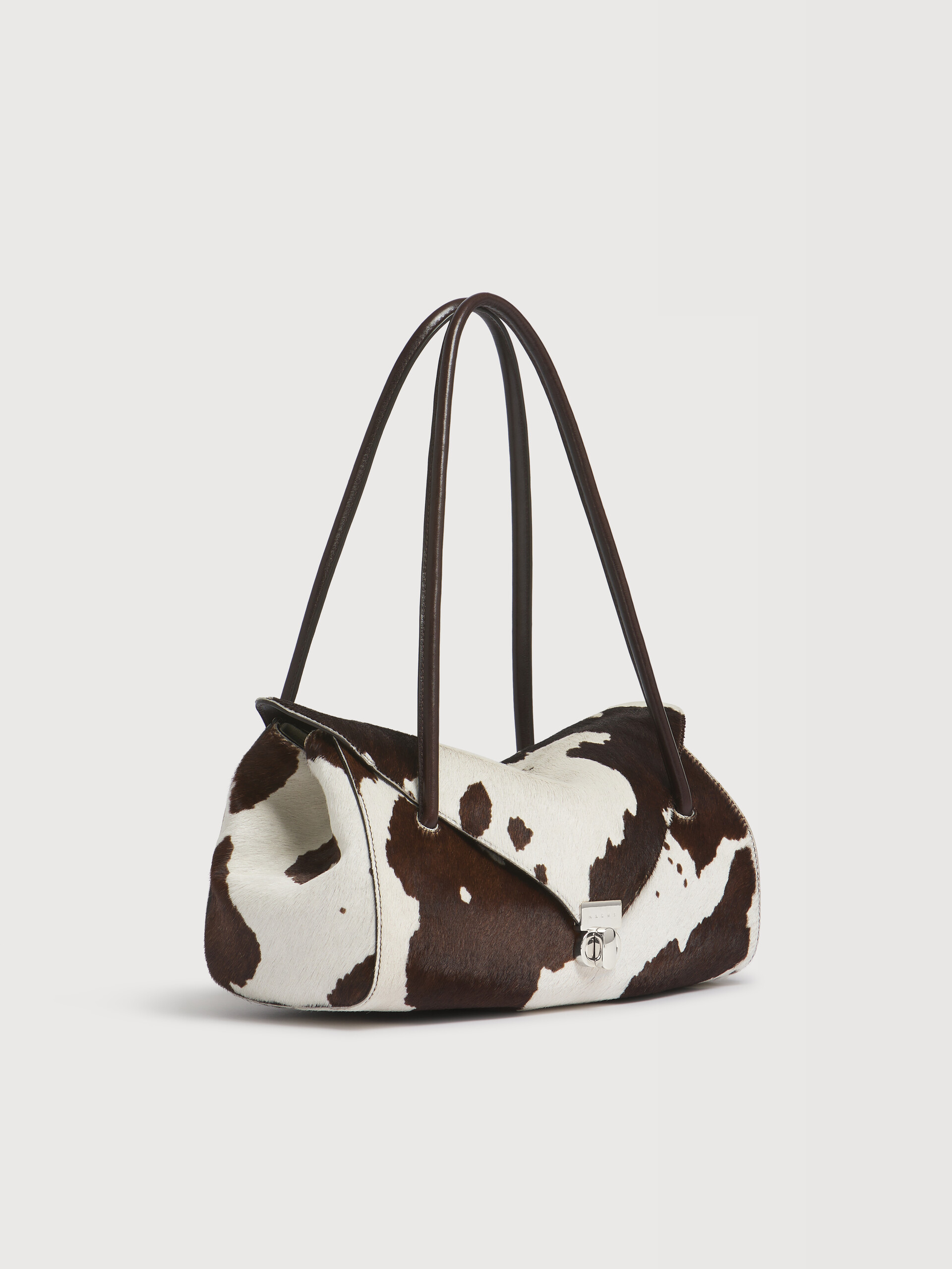 White and brown cow-print ponyhair E/W shoulder bag - Shoulder Bags - Image 4