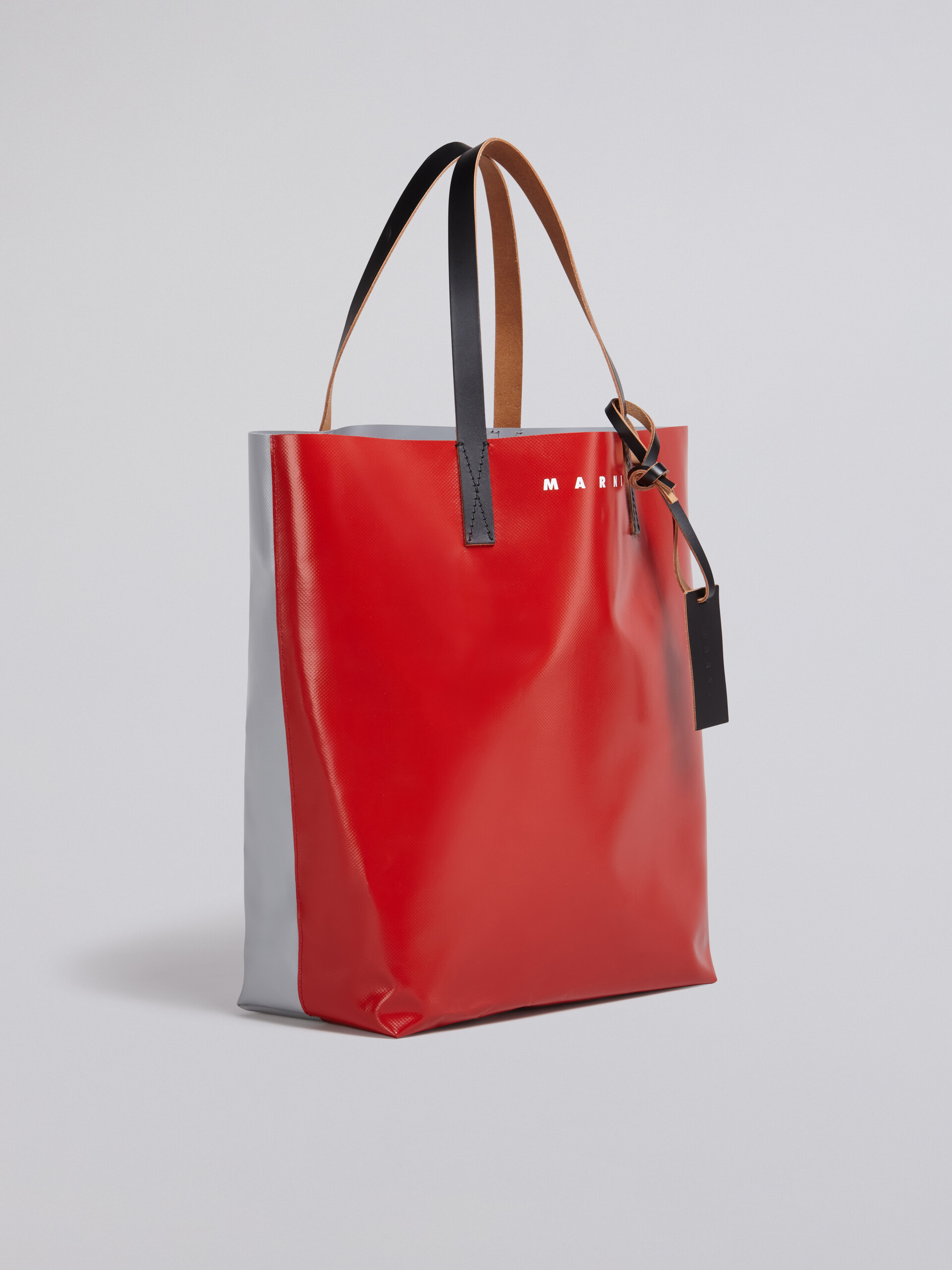 Borsa shopping in PVC rosso e grigio con manici in pelle - Borse shopping - Image 5