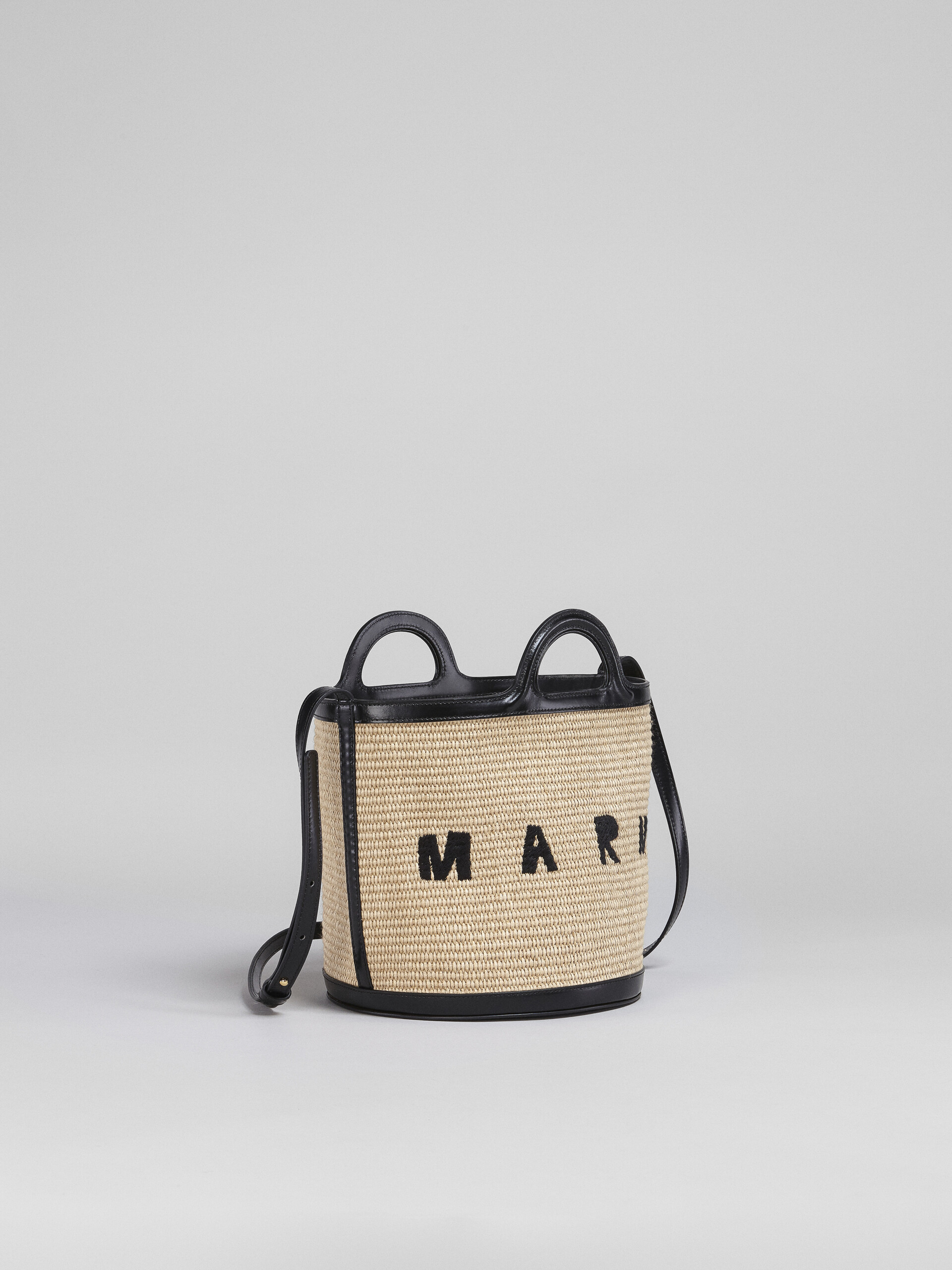 TROPICALIA small bucket bag  in black leather and raffia - Shoulder Bag - Image 6