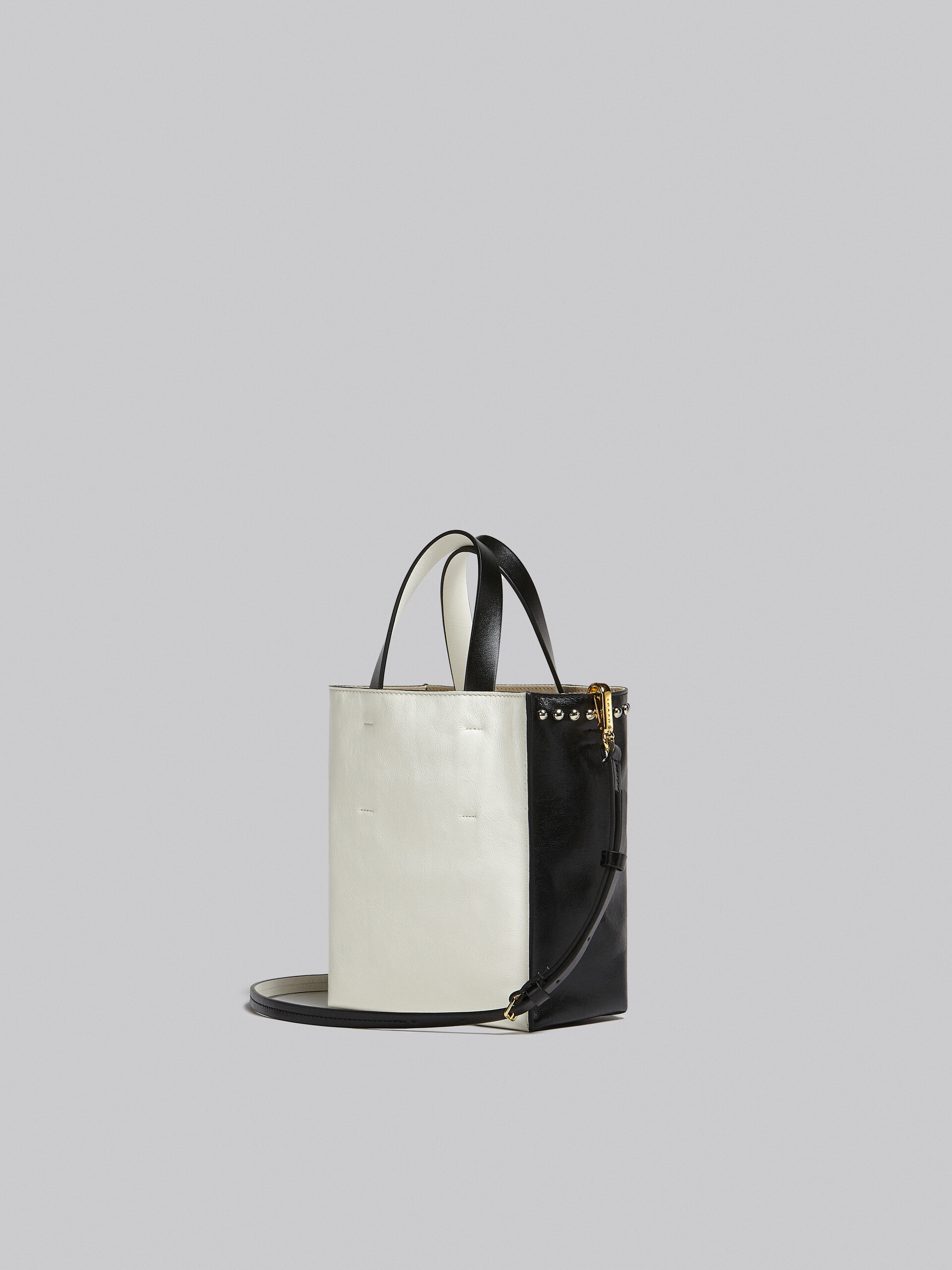 Museo Soft Mini Bag in black and white leather with studs - Shopping Bags - Image 3