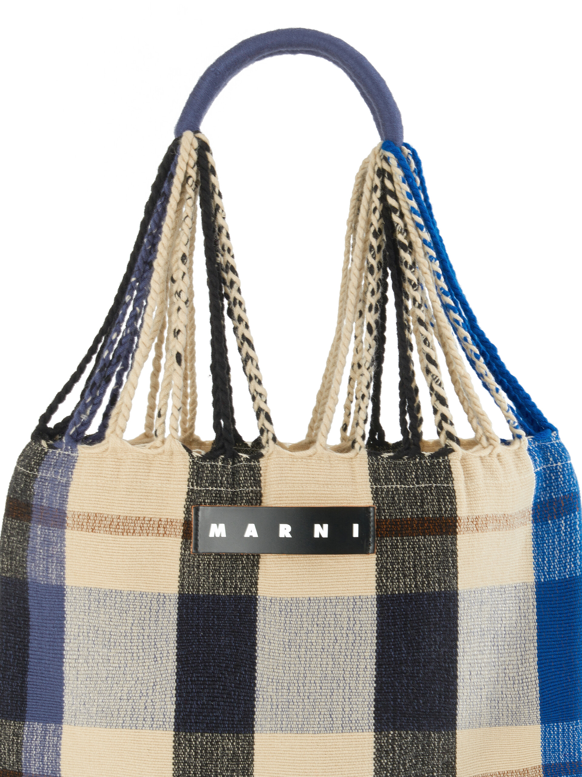 Blue checked MARNI MARKET HAMMOCK crochet bag - Shopping Bags - Image 4