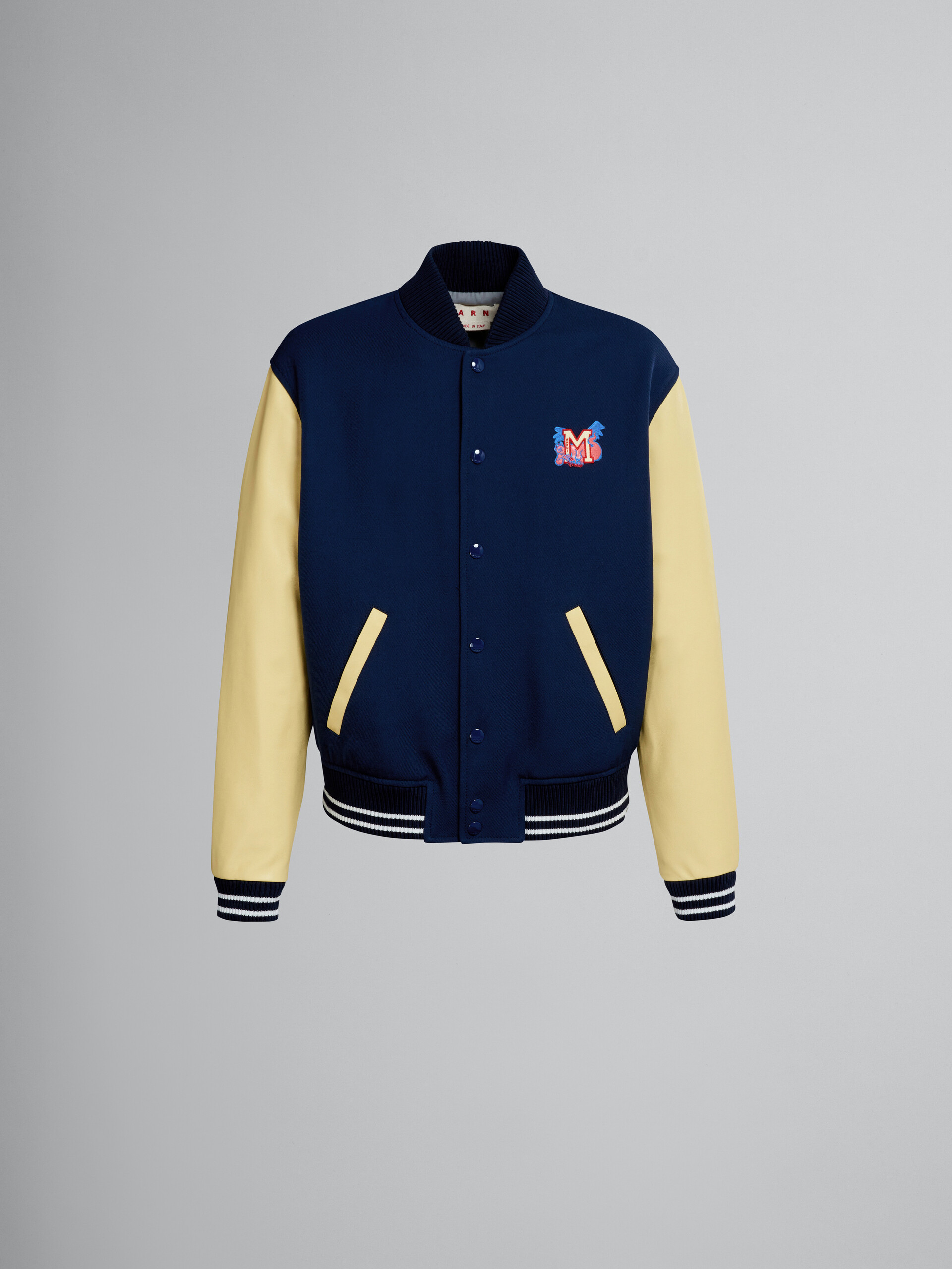 Blue cavalry wool varsity jacket with leather sleeves - Jackets - Image 1