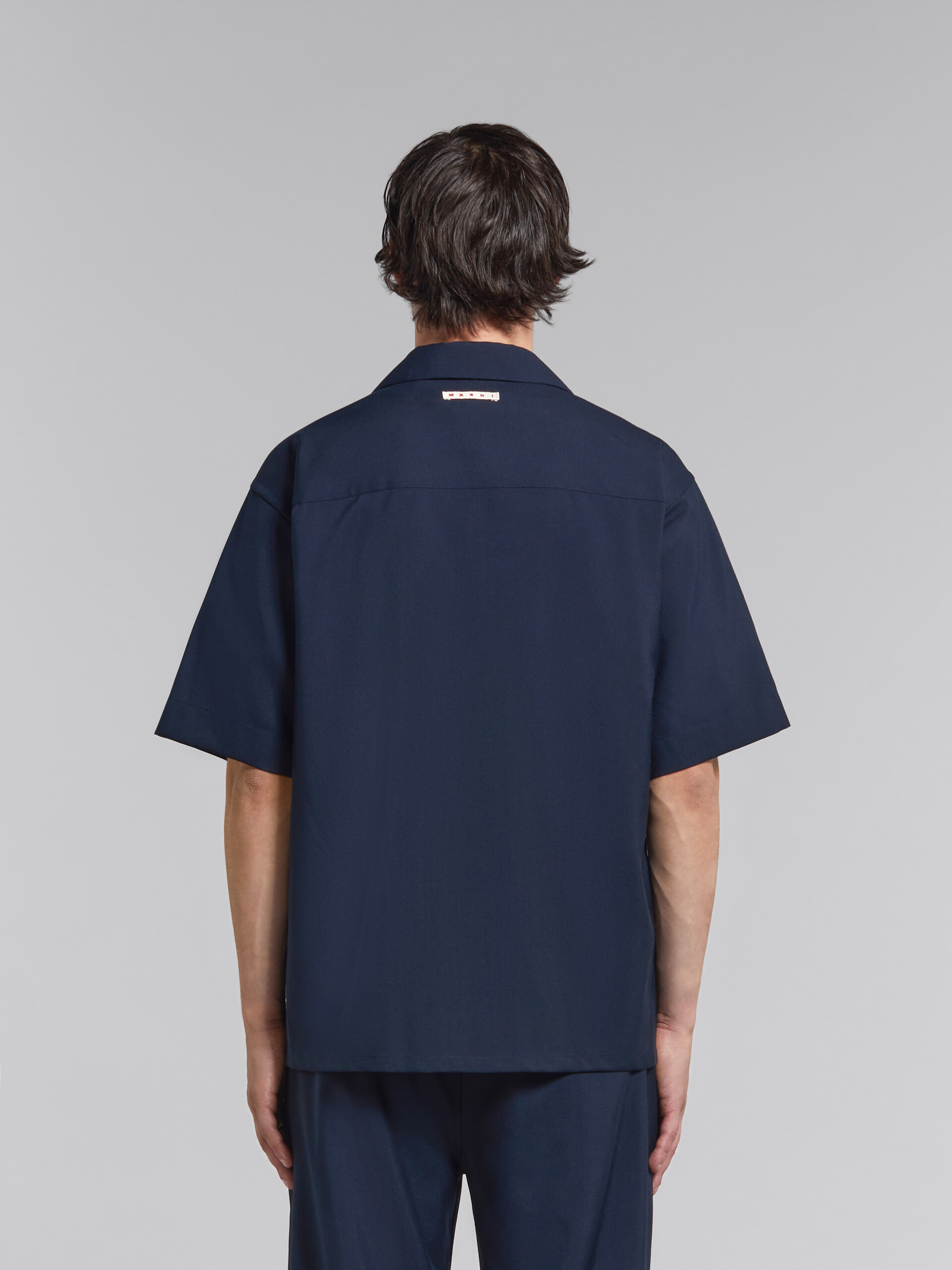 Deep blue tropical wool bowling shirt - Shirts - Image 3