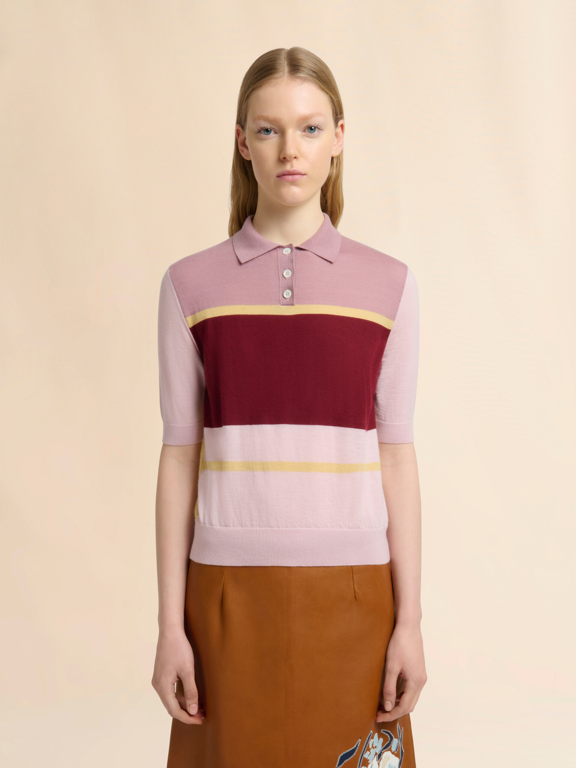 Pink colour-block wool-silk polo shirt - Shirts - Image 2