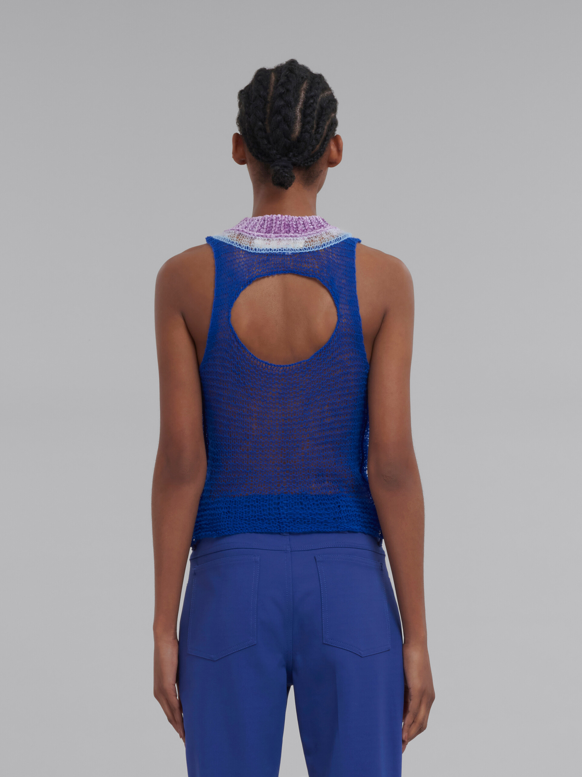 Blue mesh wool and cashmere tank top with cutout - Shirts - Image 3
