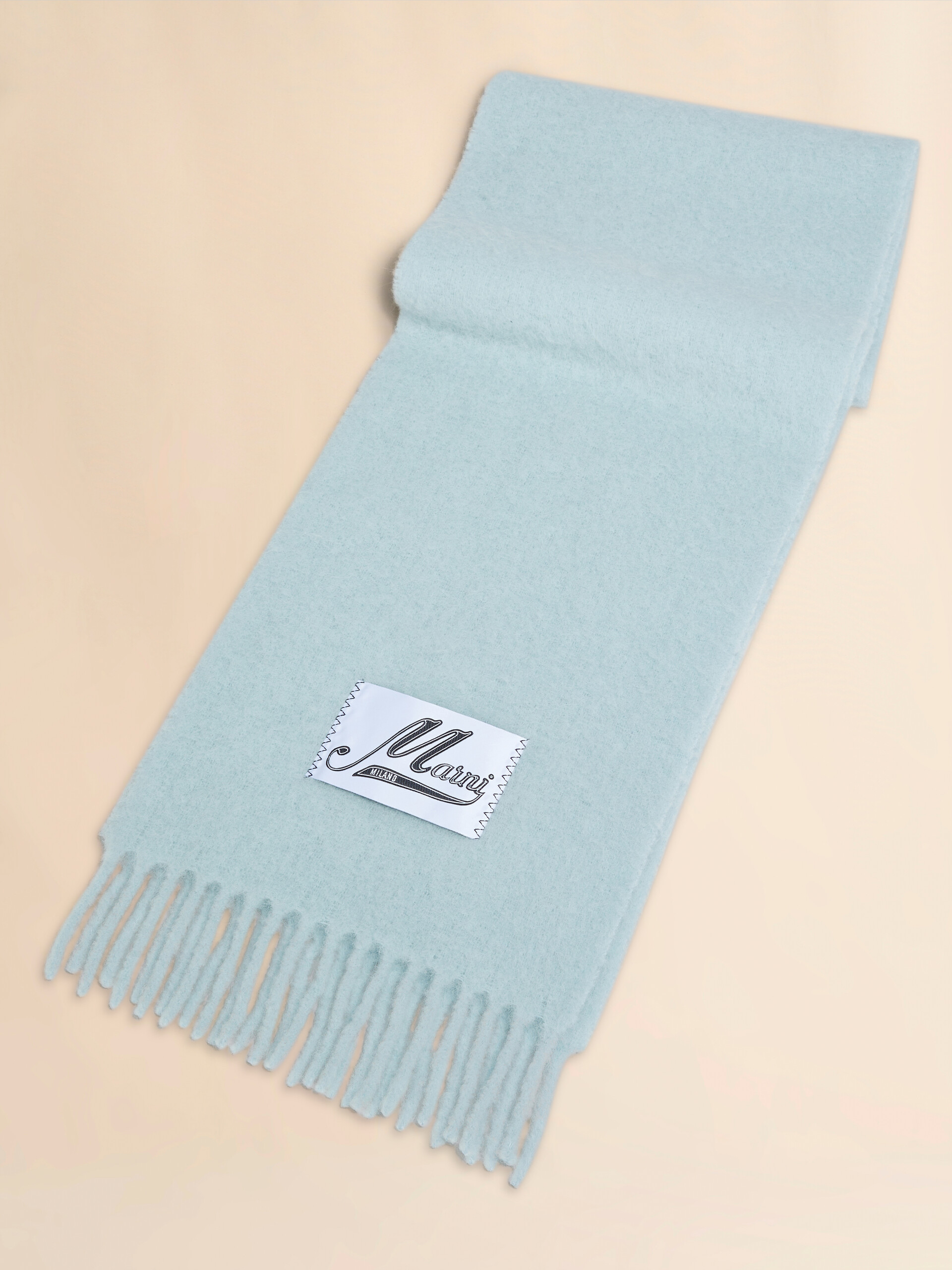 Light blue brushed alpaca scarf with fringes - Scarves - Image 2