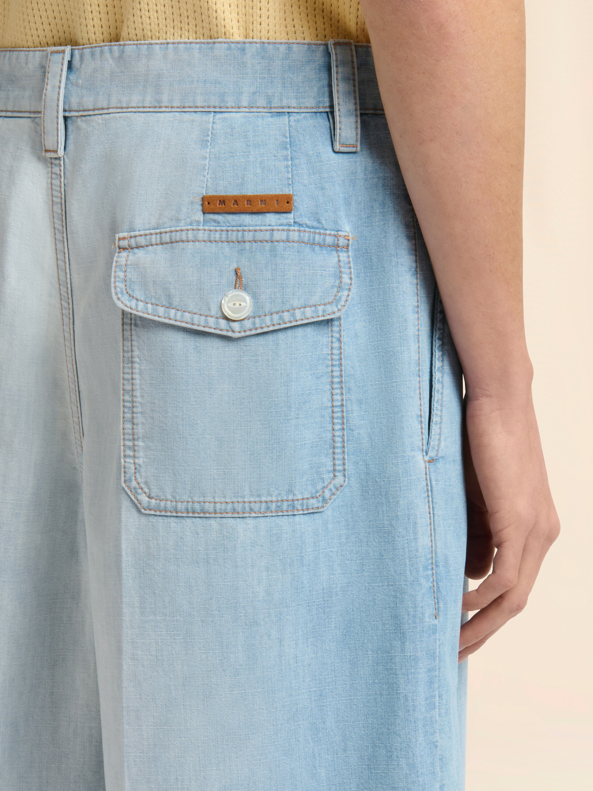 Light blue chambray shorts with foulard - Pants - Image 4