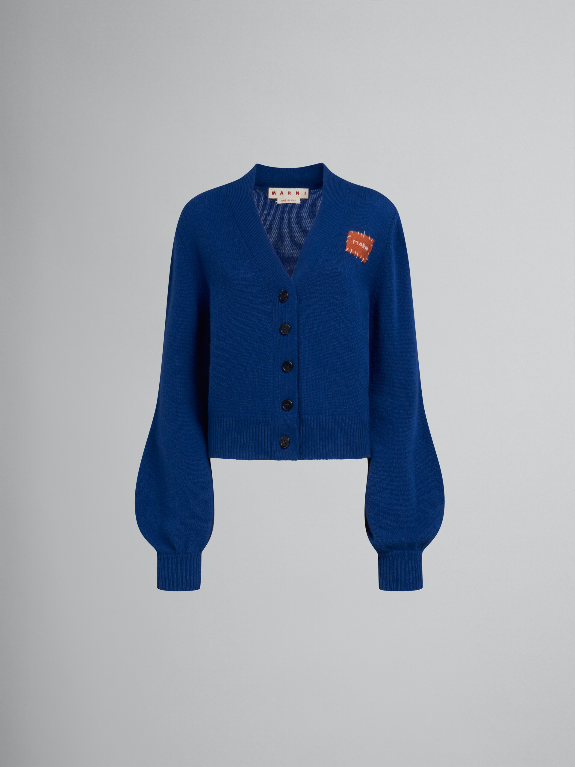 Cardigan in cashmere blu con applicazione Marni - Pullover - Image 1