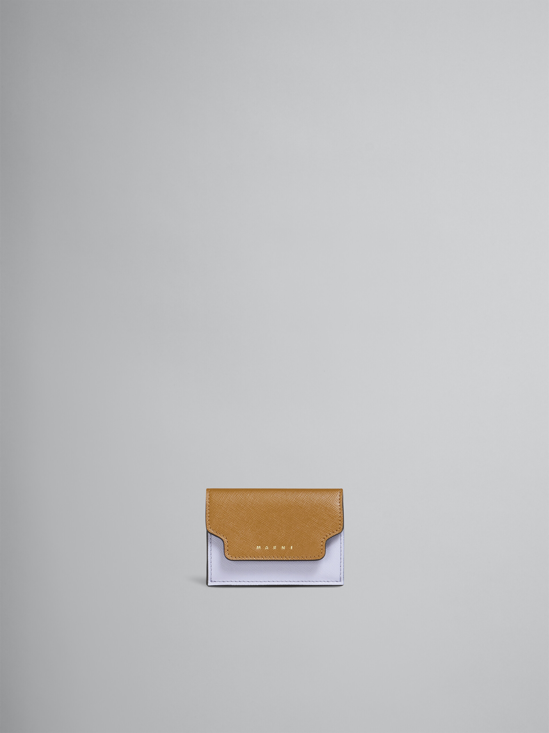 Portafoglio tri-fold in saffiano marrone lilla e nero - Portafogli - Image 1