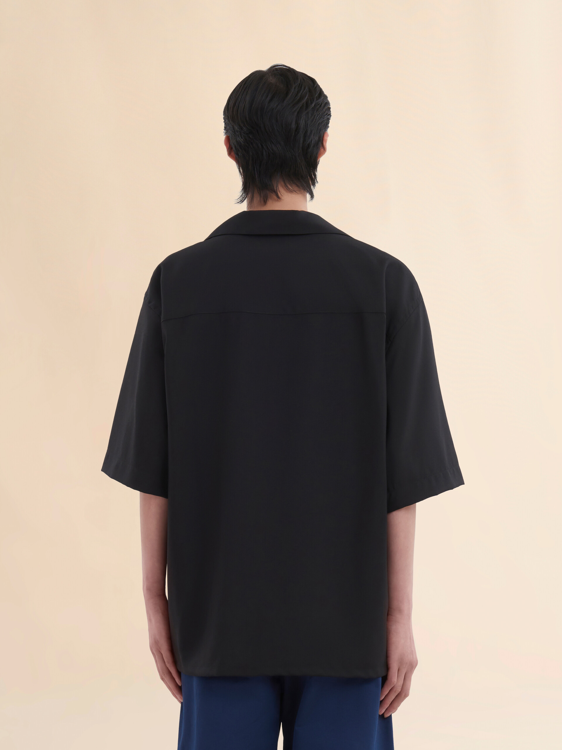 Deep blue tropical wool bowling shirt with Marni Mending - Shirts - Image 3