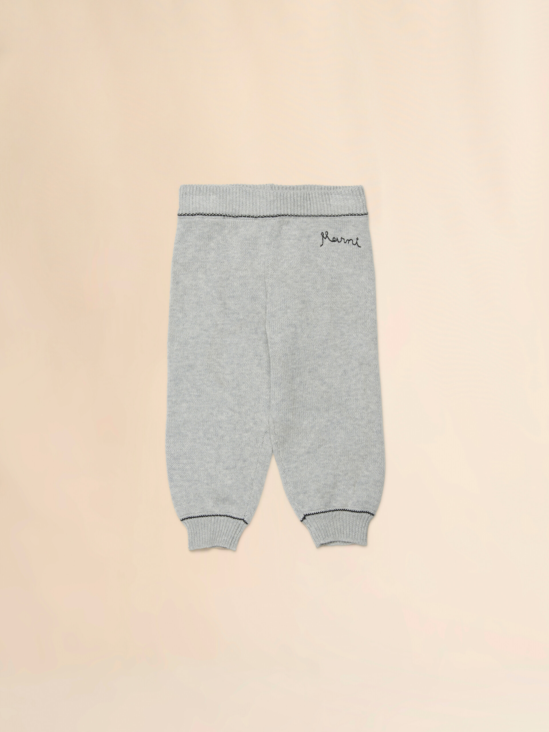 Gray cotton knit joggers with embroidered logo - Pants - Image 1