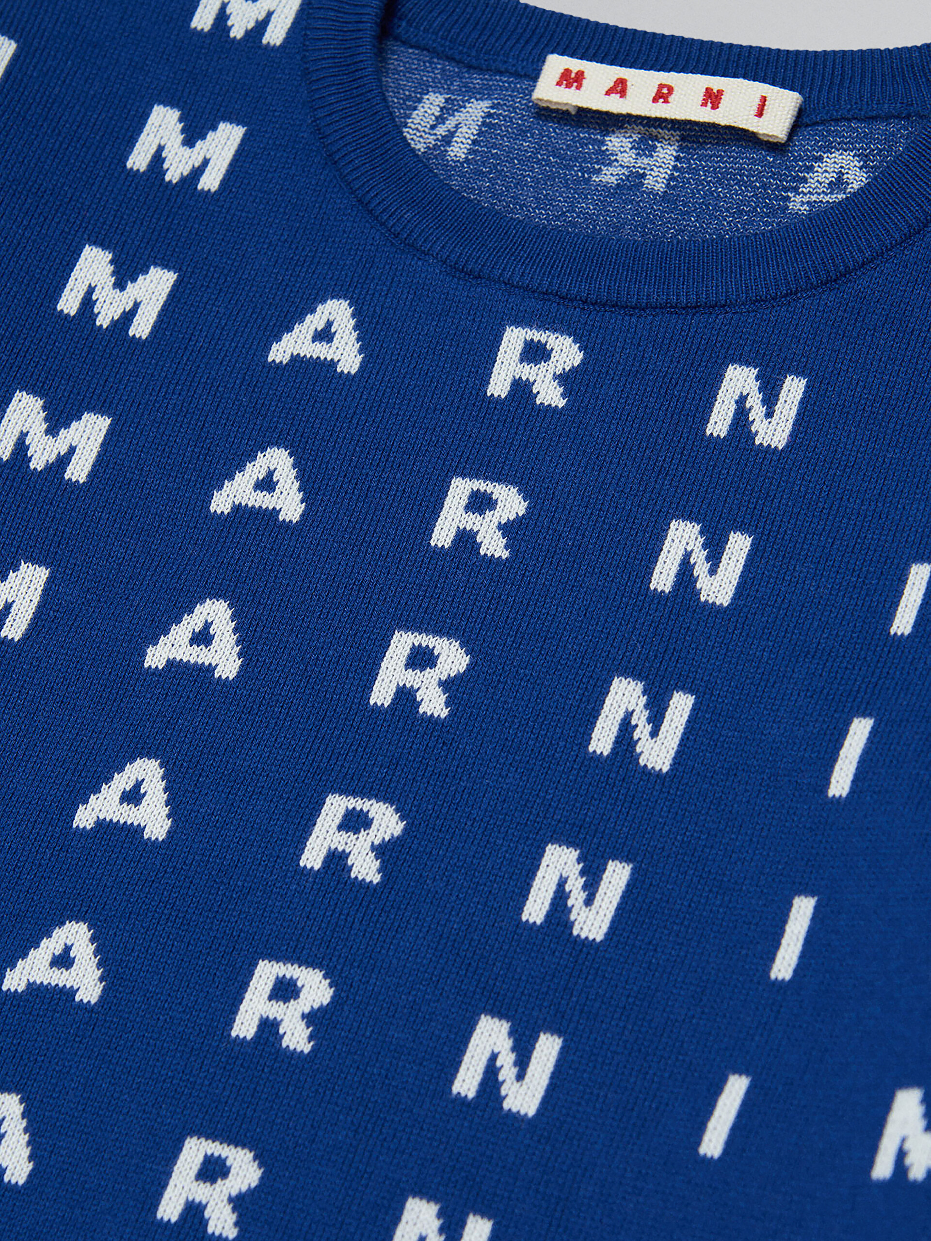 Maglione blu girocollo in cotone con logo allover - Maglieria - Image 3