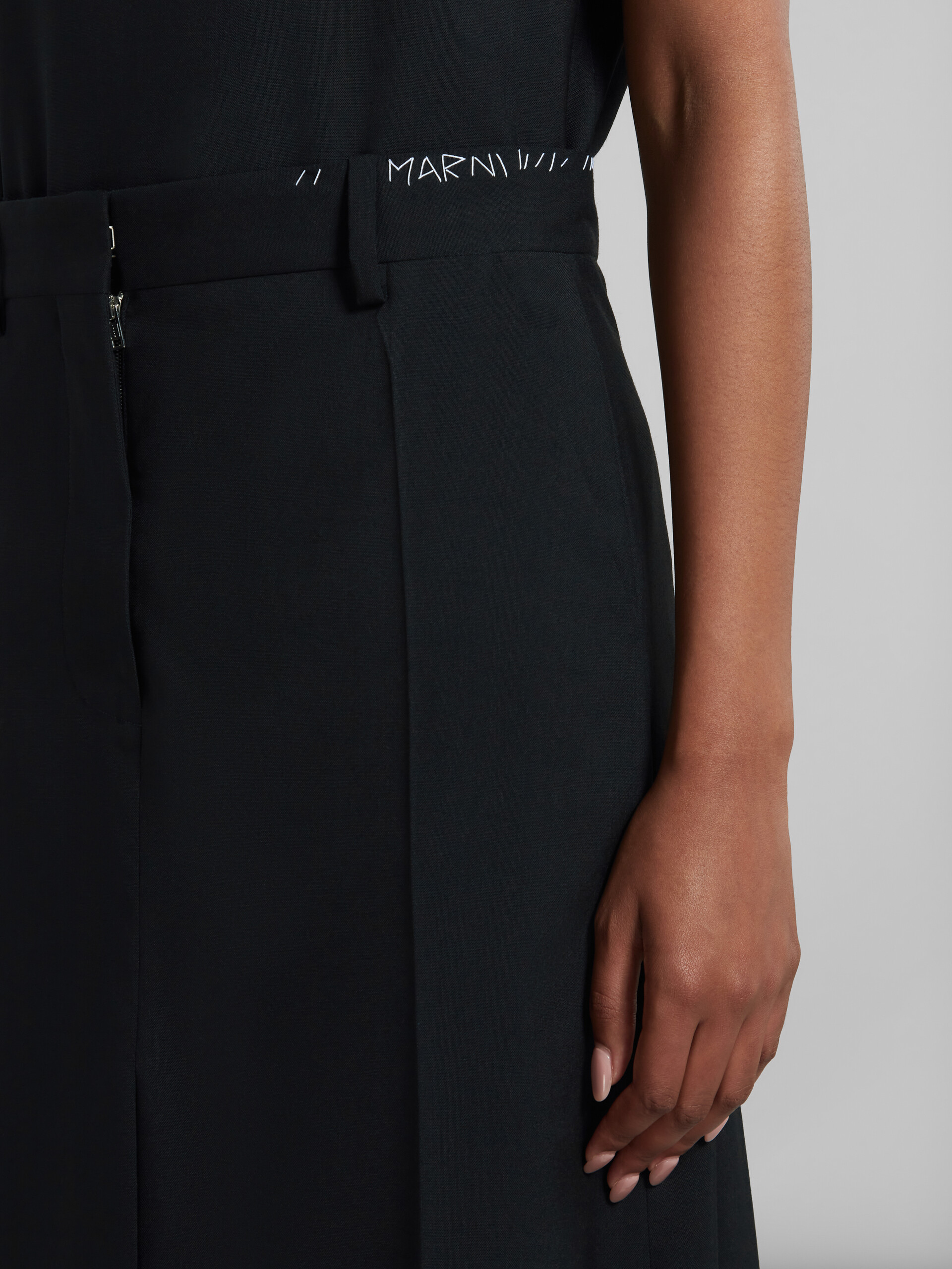 Black tropical wool midi skirt - Skirts - Image 4