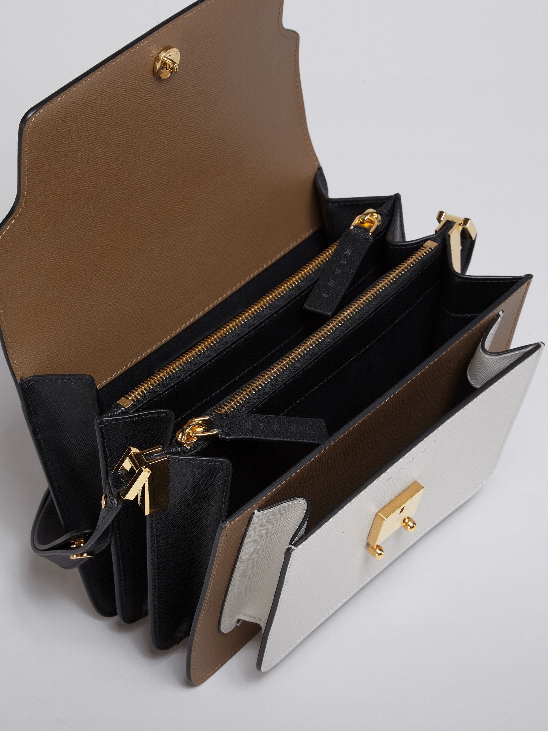 TRUNK medium bag in brown grey and black saffiano leather - Shoulder Bag - Image 3
