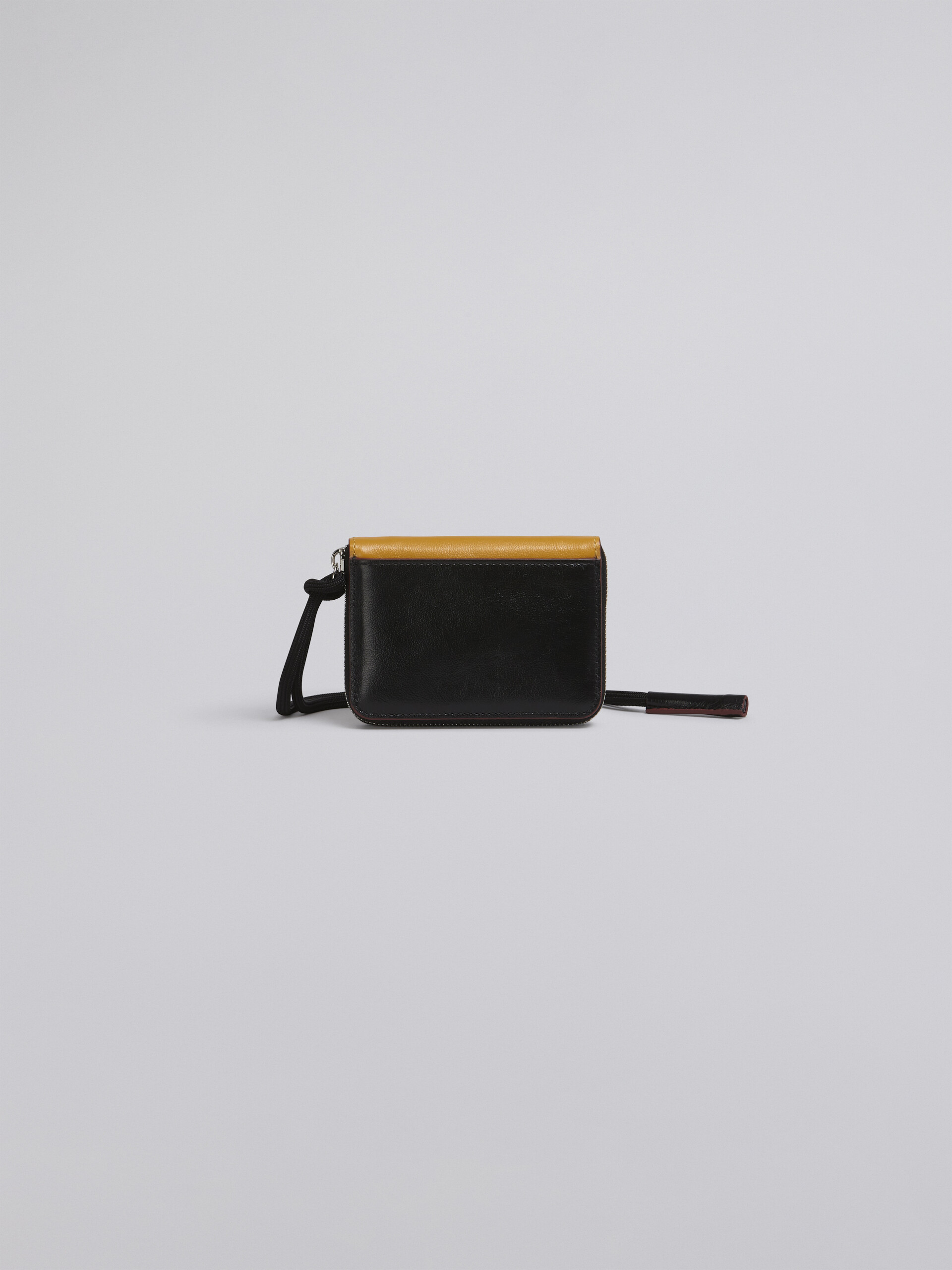 Bi-coloured yellow and black calfskin MUSEO wallet with shoulder strap - Wallets - Image 3