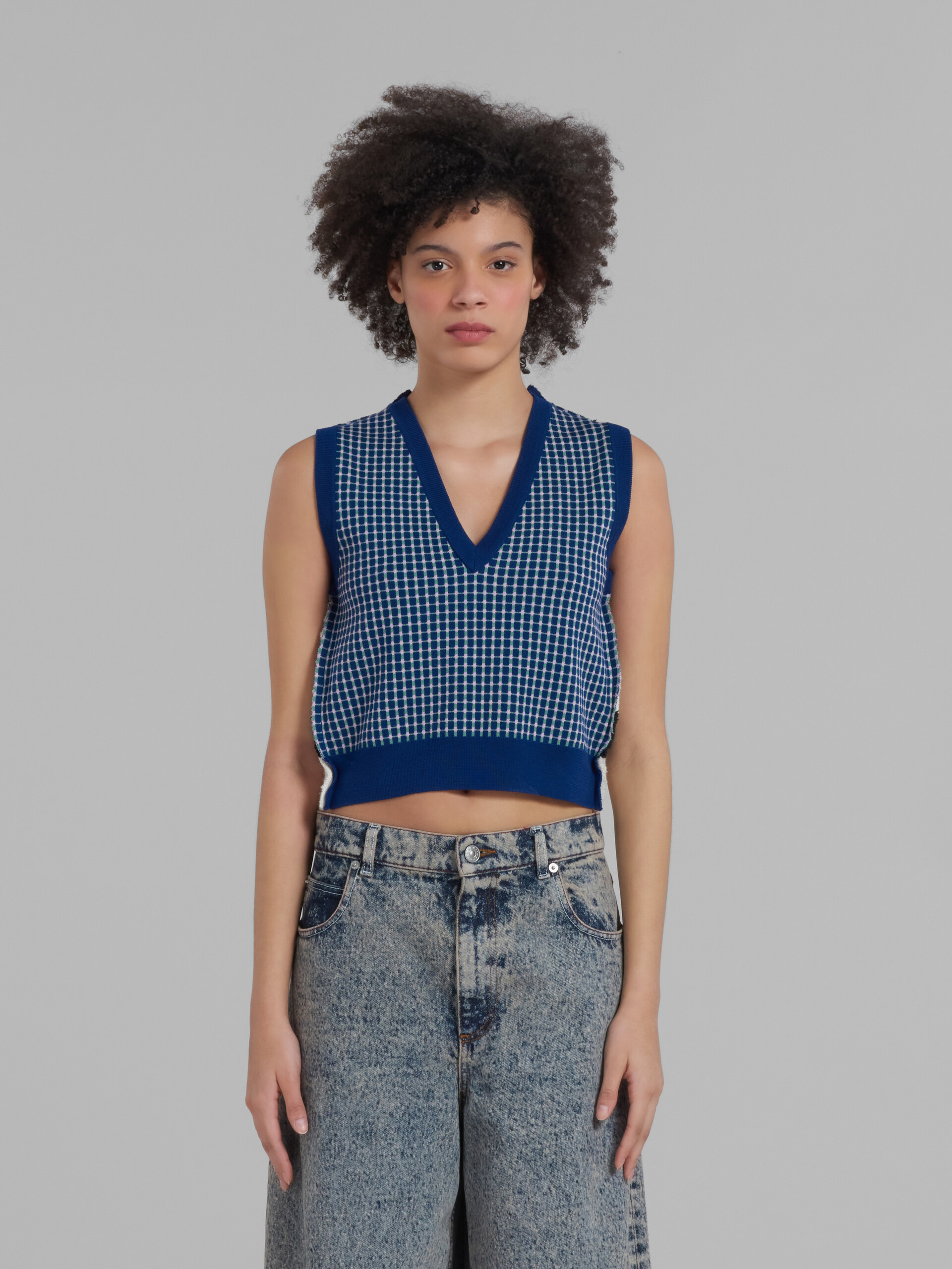 Blue half-and-half sleeveless jumper - Pullovers - Image 2