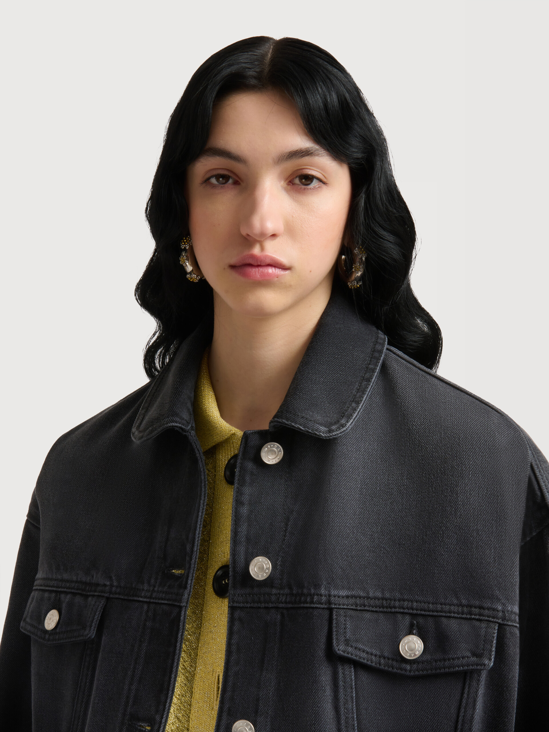 Black denim jacket with martingale - Jackets - Image 5