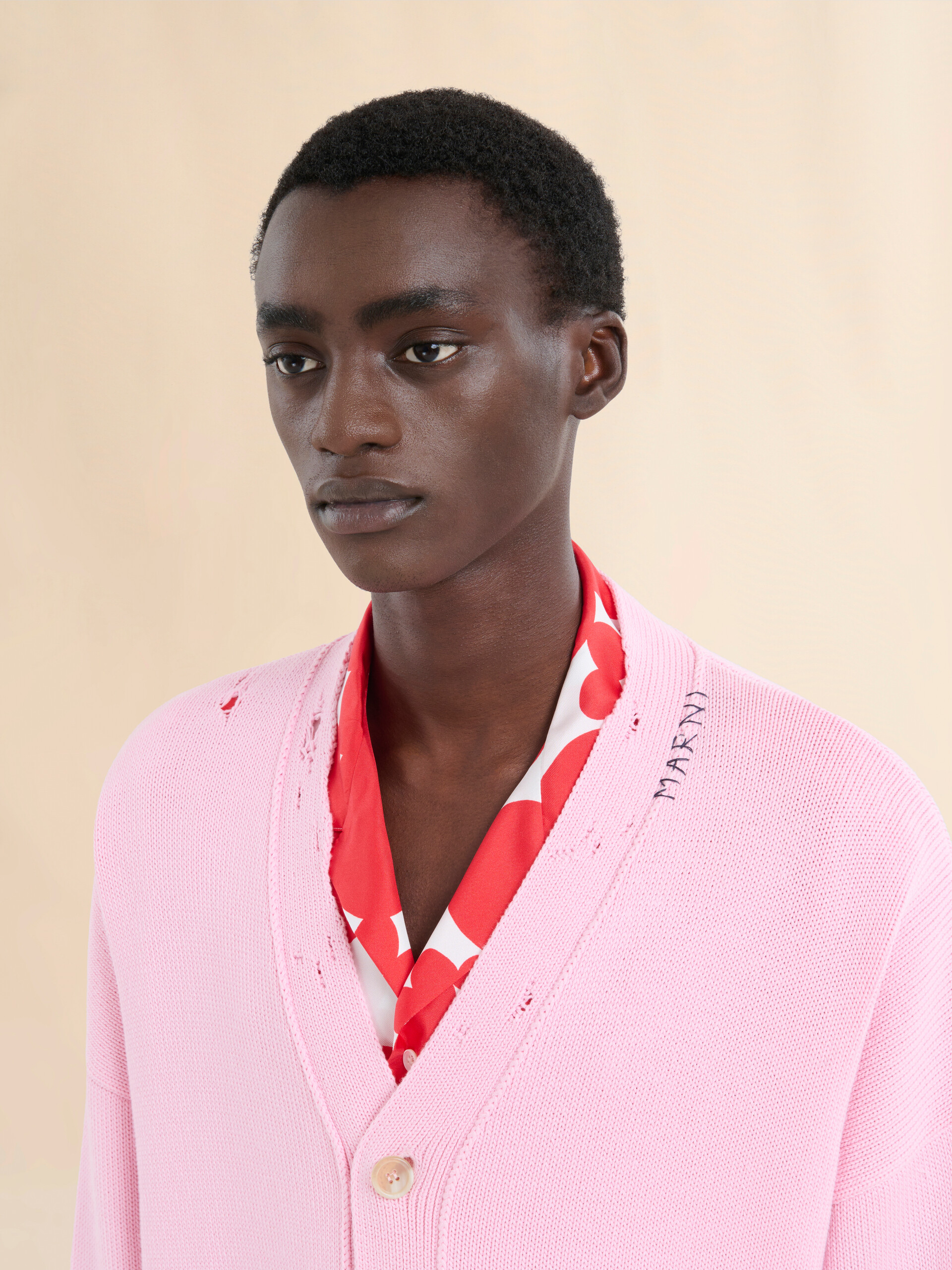 Pink cotton cardigan with Marni Symbol - Pullovers - Image 4
