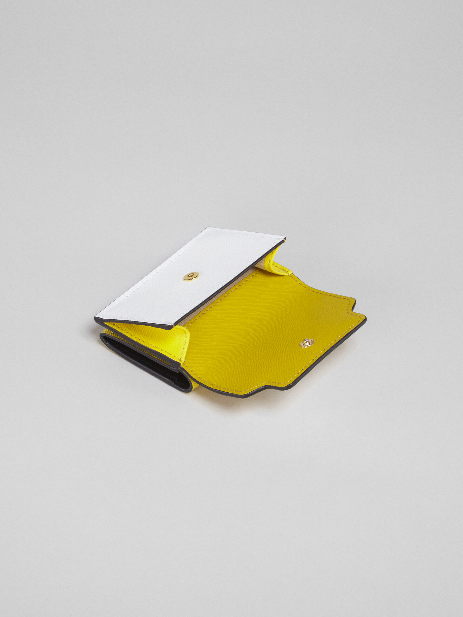 Tone on tone yellow and white tri-fold saffiano leather wallet - Wallets - Image 5